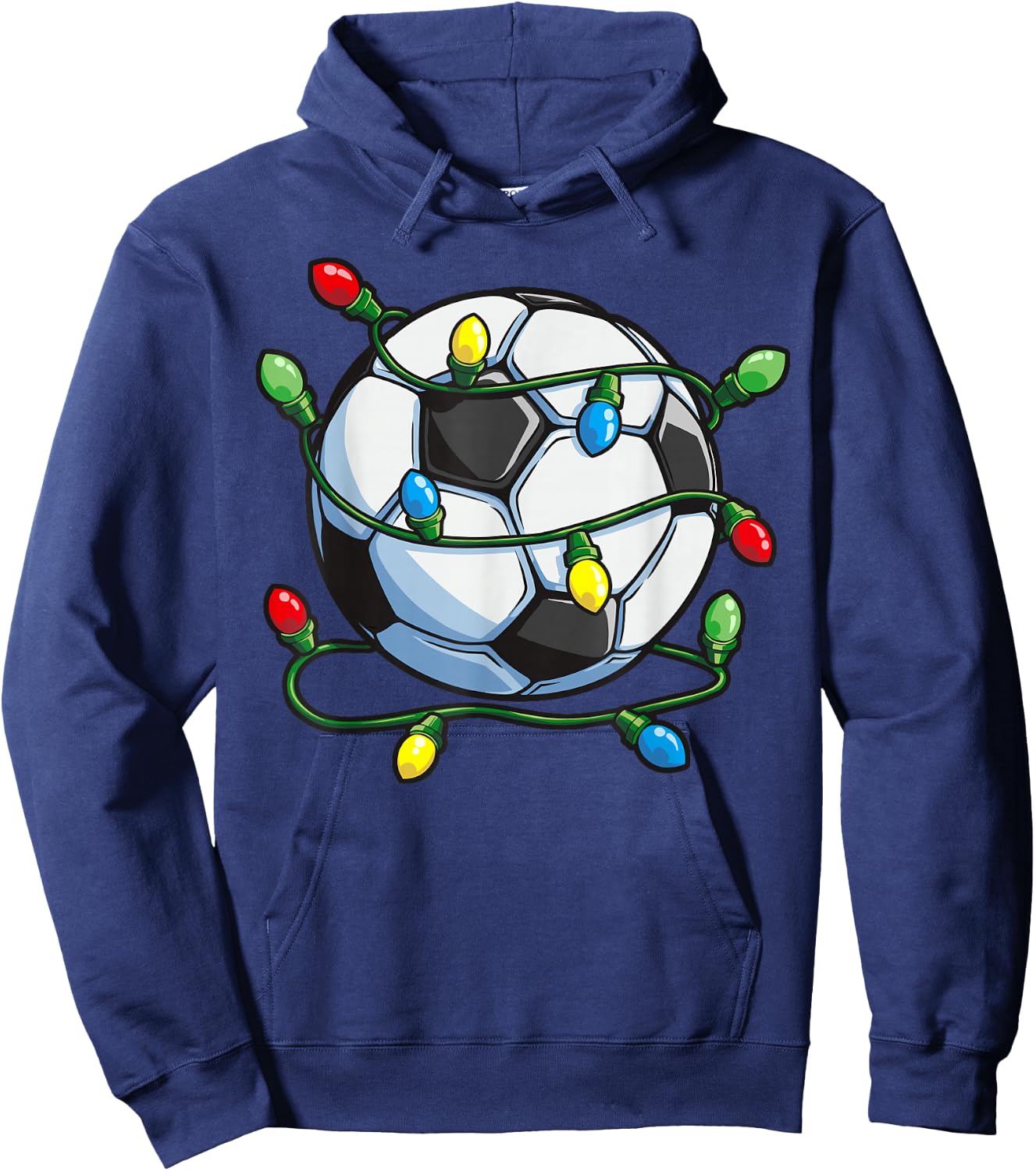 Soccer Christmas Ball Xmas Lights Funny Boys Girls Men Sport Hoodie - Hoodie | Navy