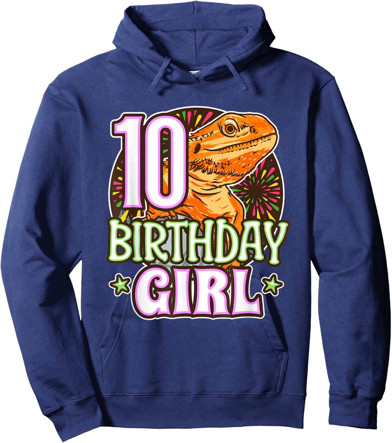 Bearded Dragon 10th Birthday 10 Year Old Girl Reptile Party Hoodie - Hoodie | Navy