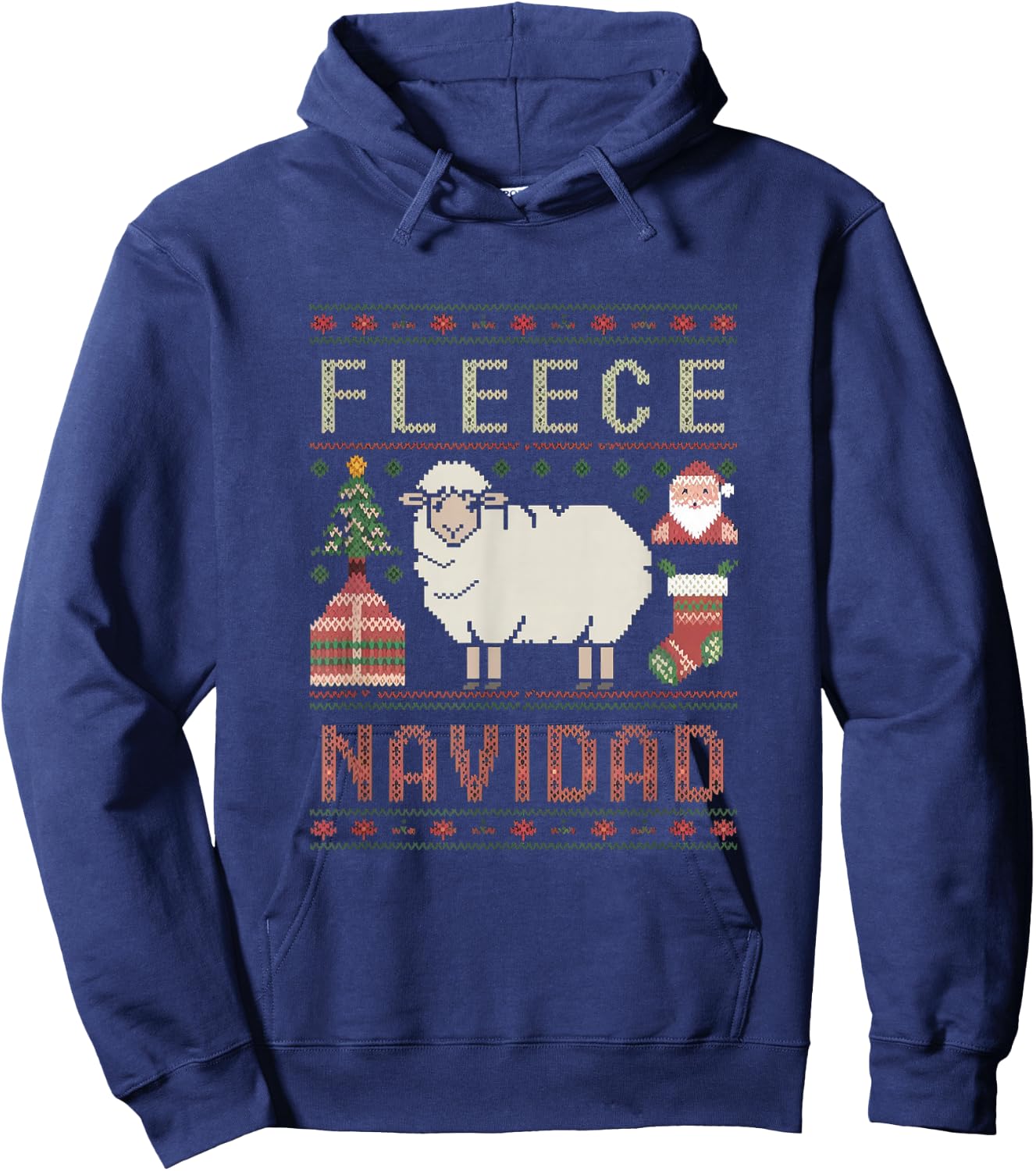 Fleece Feliz Navidad Sheep Ugly Christmas Sweater Sheep Hoodie - Hoodie | Navy