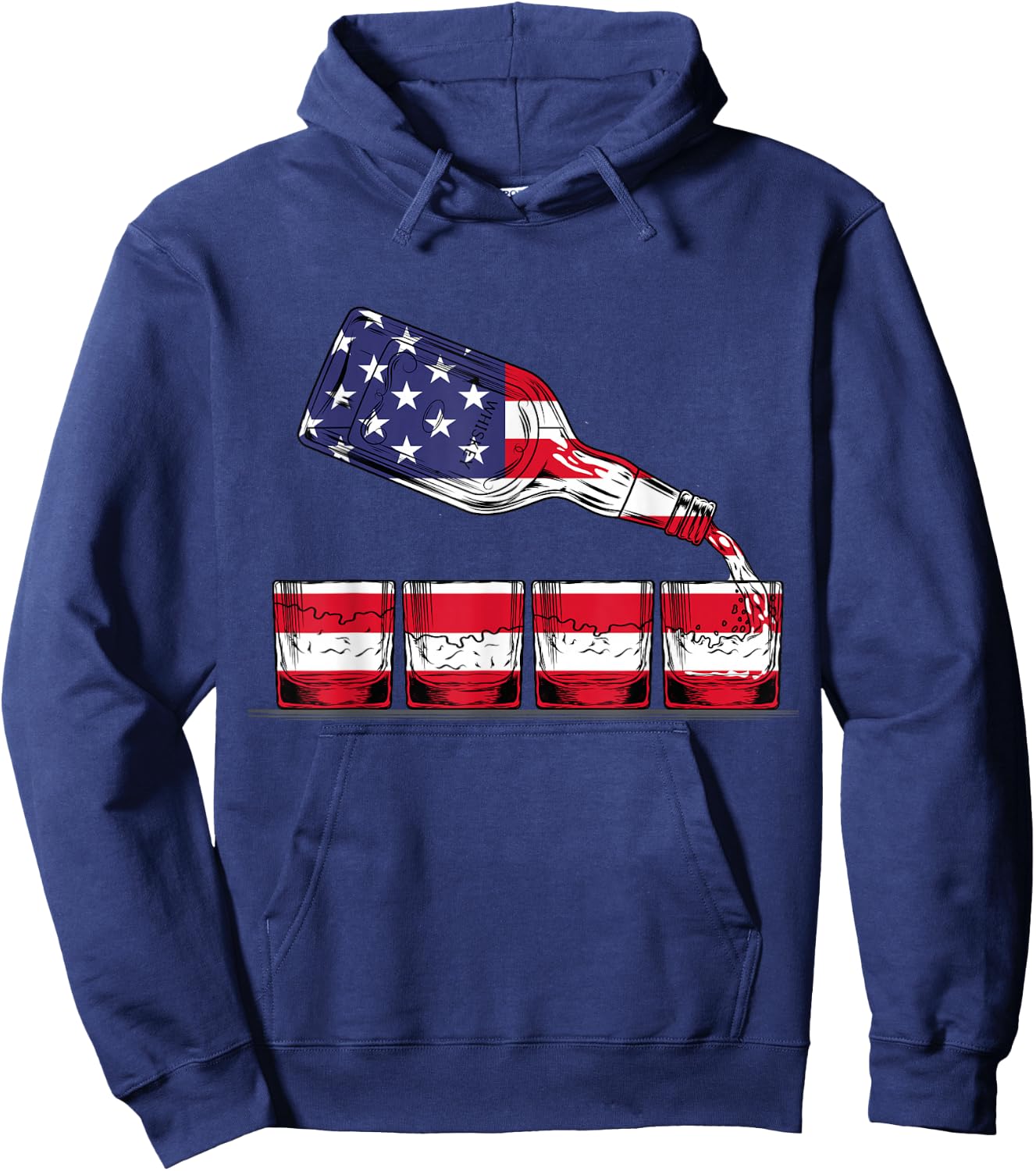 Whisky American Flag Glasses 4th of July Men Women USA Hoodie - Hoodie | Navy
