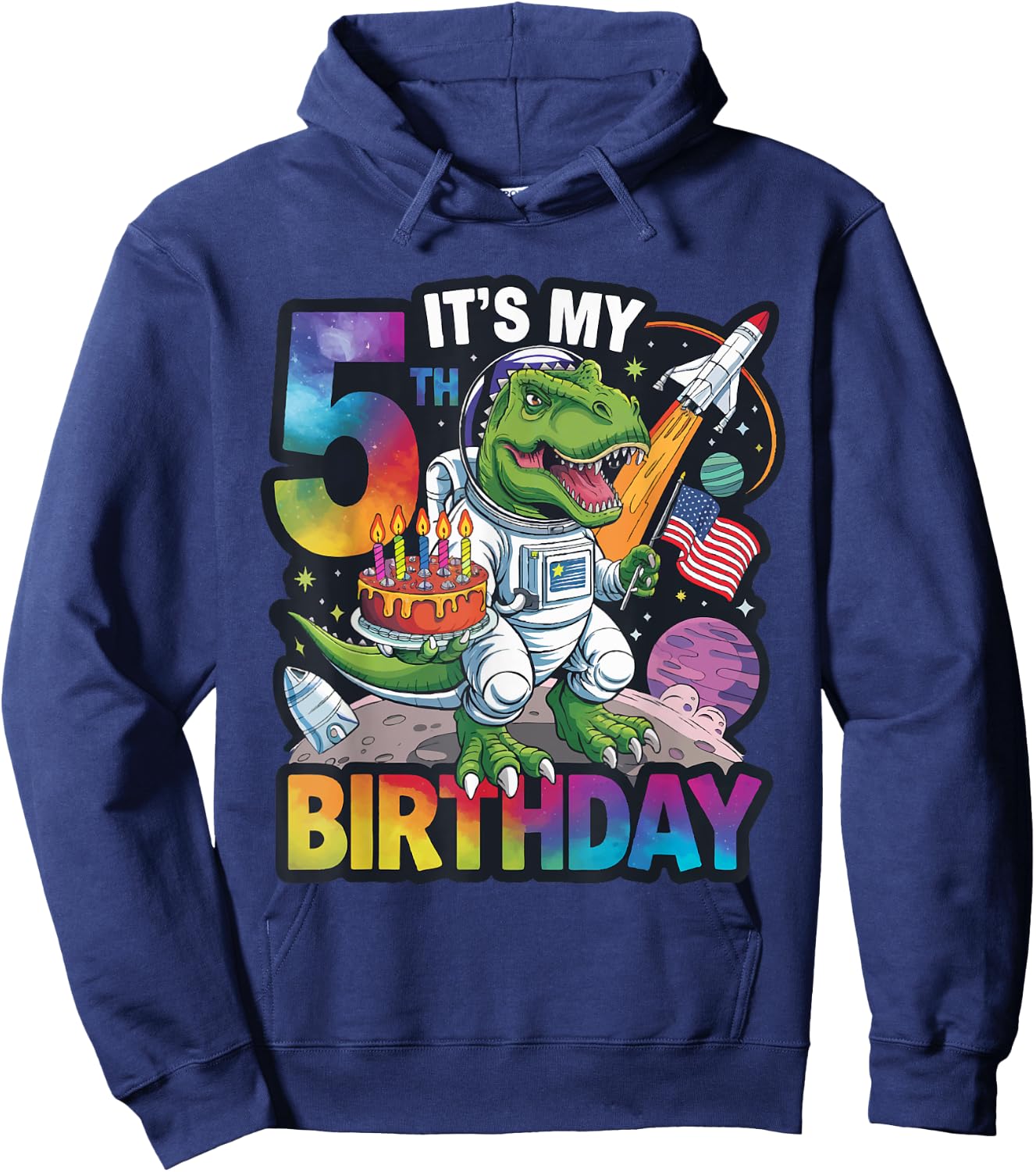 5th Birthday Dinosaur Astronaut T-Rex Space Kids Party Hoodie - Hoodie | Navy