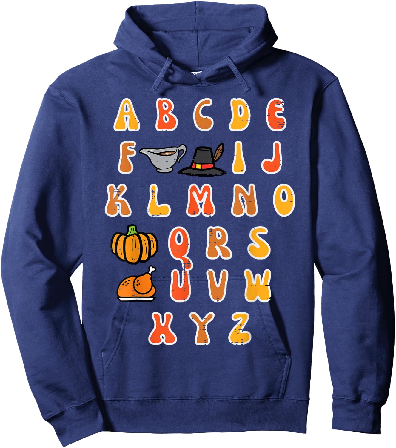 Thanksgiving ABC Alphabet Turkey Day Fall Teacher Women Kids Hoodie - Hoodie | Navy