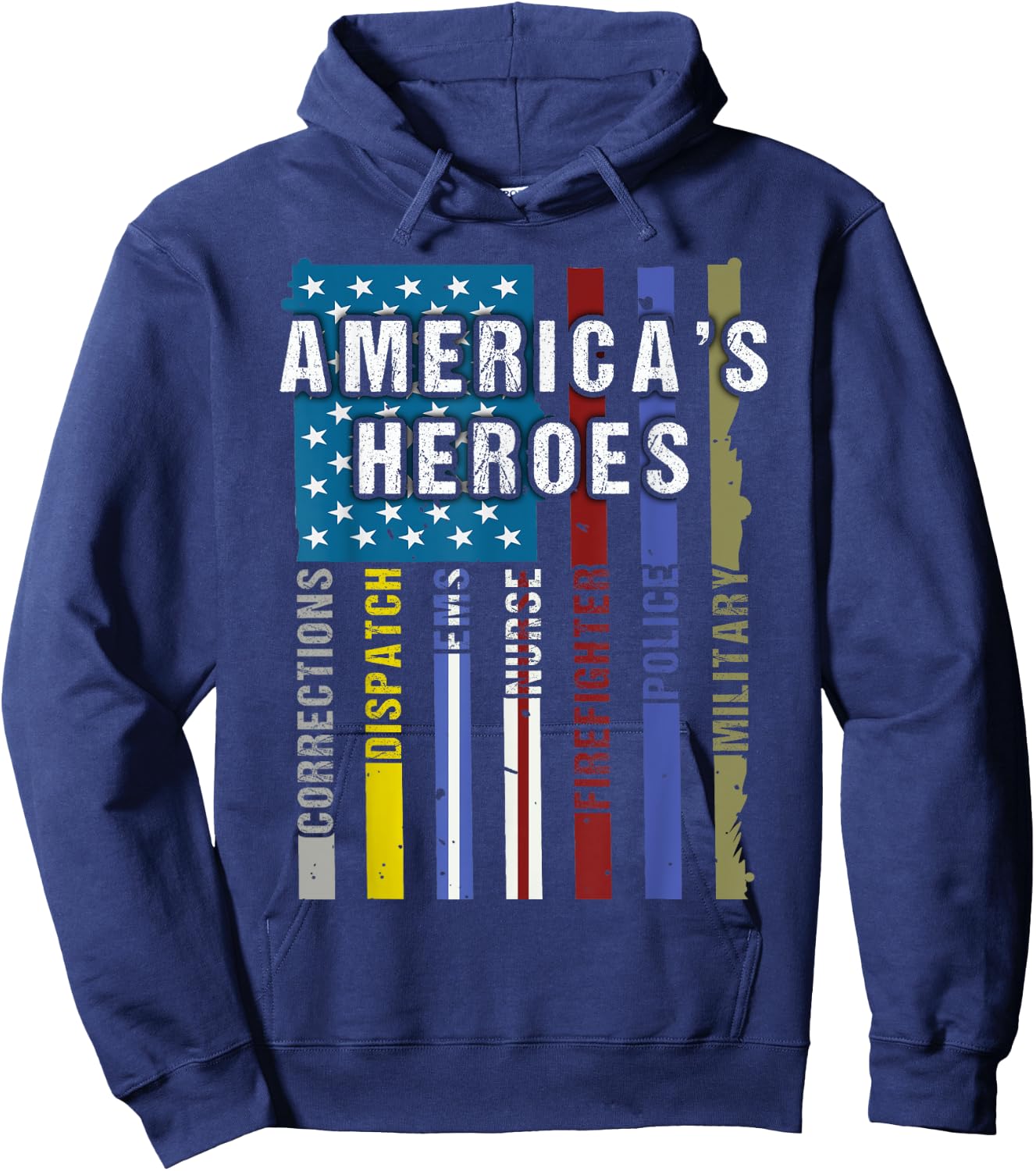 Americas Heroes Police Firefighter EMT Corrections Military Hoodie - Hoodie | Navy