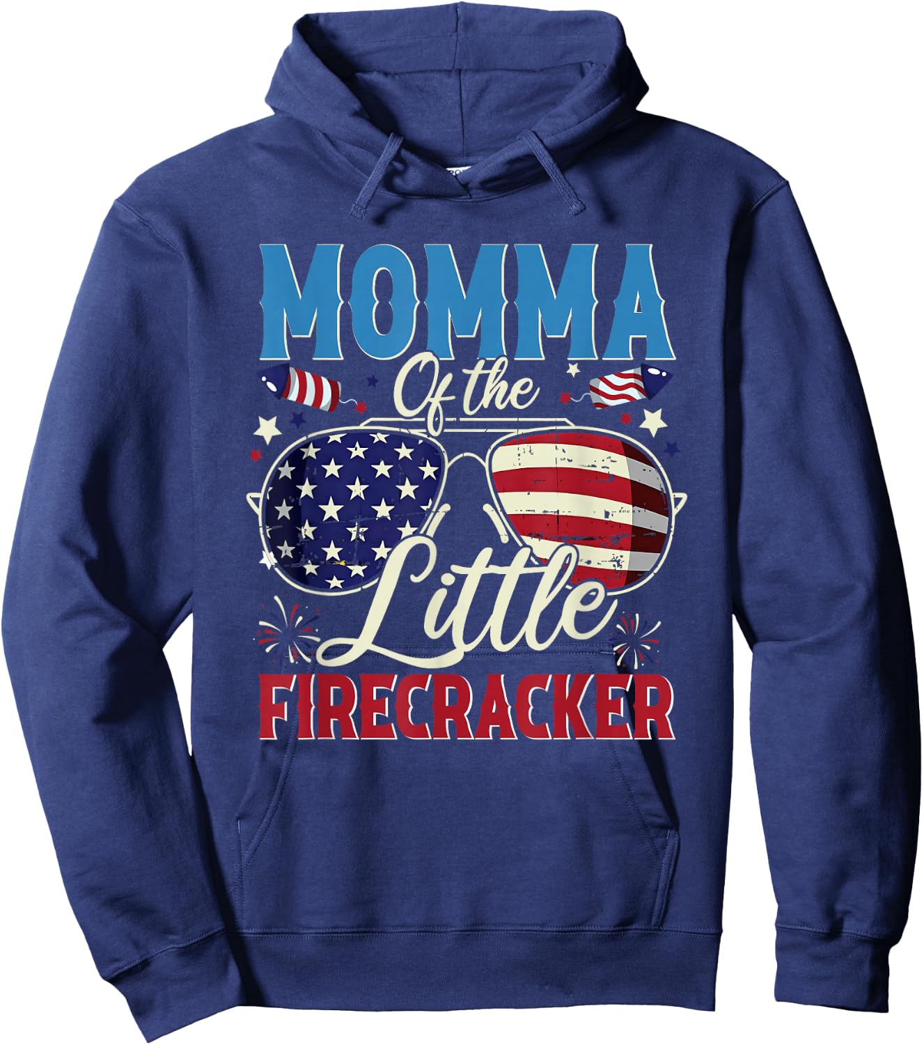 Momma of The Little Firecracker Fourth of July Birthday Hoodie - Hoodie | Navy