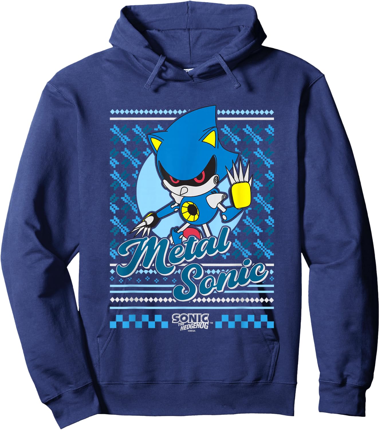 Sonic The Hedgehog Christmas Metal Sonic Ugly Sweater Hoodie - Hoodie | Navy