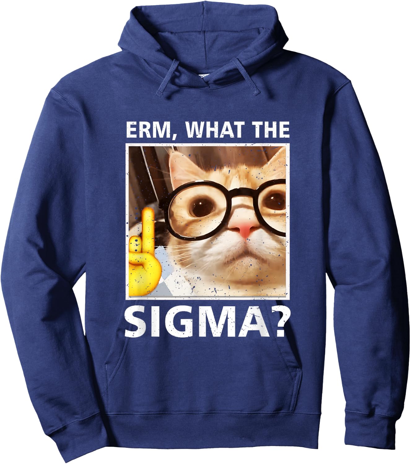 Erm What-The Sigma Cat Meme Selfie Cat Wearing Sunglasses , Black, S Hoodie - Hoodie | Navy