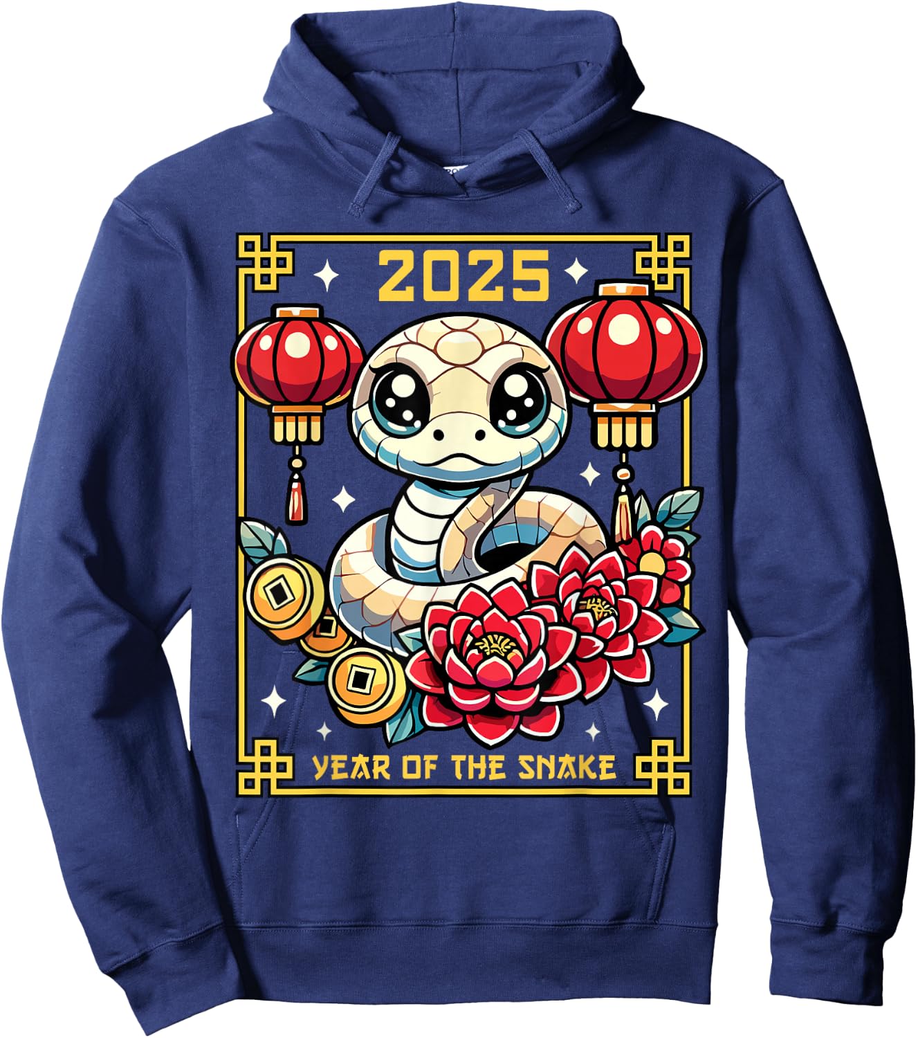 Cute Happy Chinese New Year of the Snake 2025 Lunar Zodiac Hoodie - Hoodie | Navy