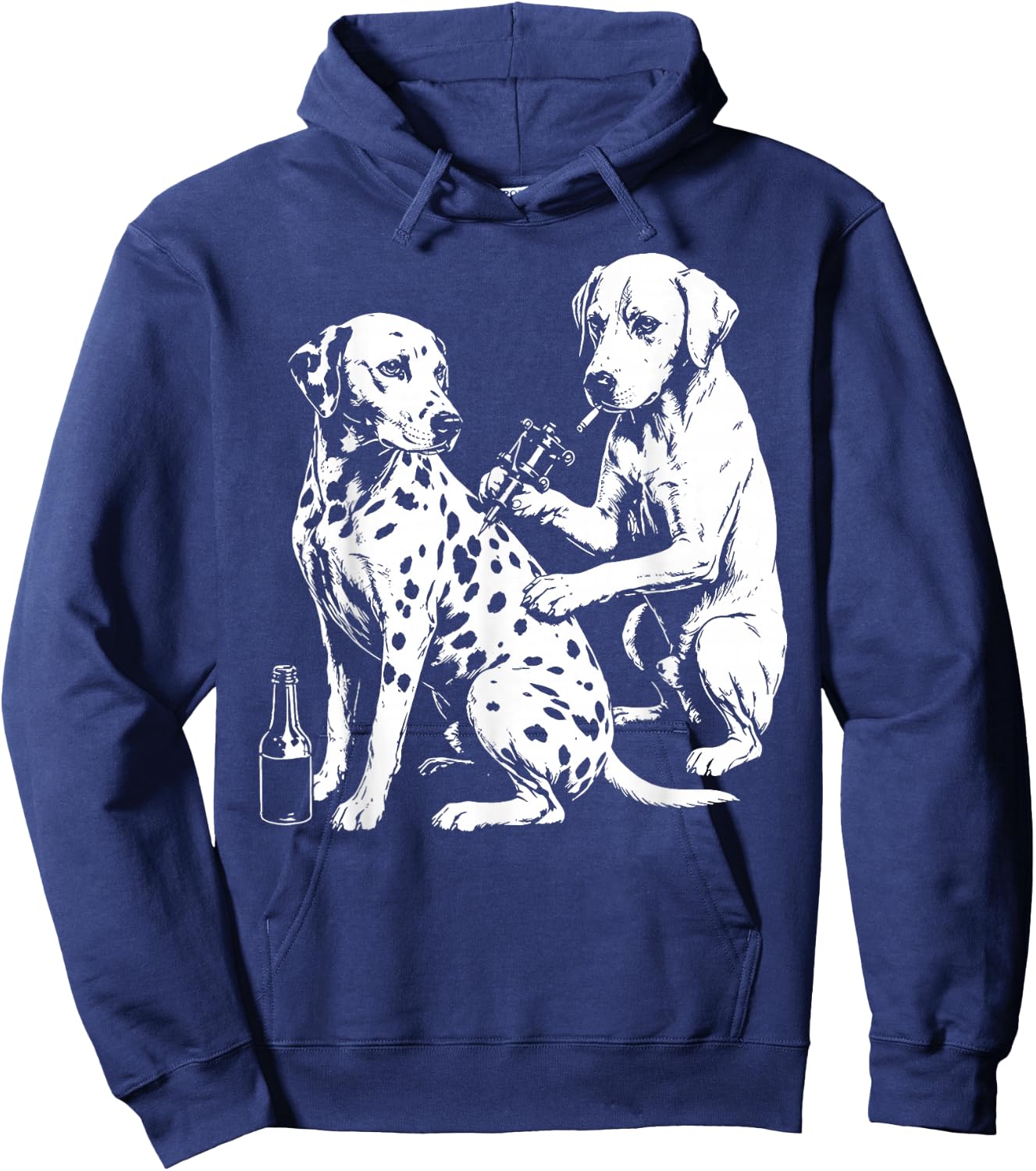 Retro Dalmatian Dog Smoking Tattoo Artist Puppy Graphic Pun Hoodie - Hoodie | Navy