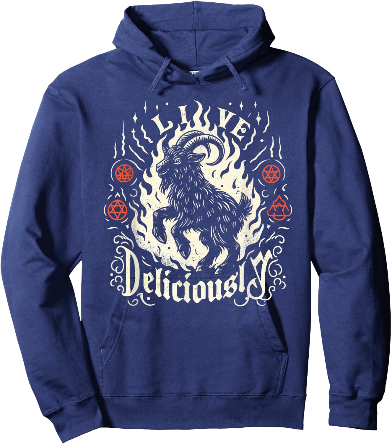 Live Deliciously Occult Goat Witch Horror Hoodie - Hoodie | Navy