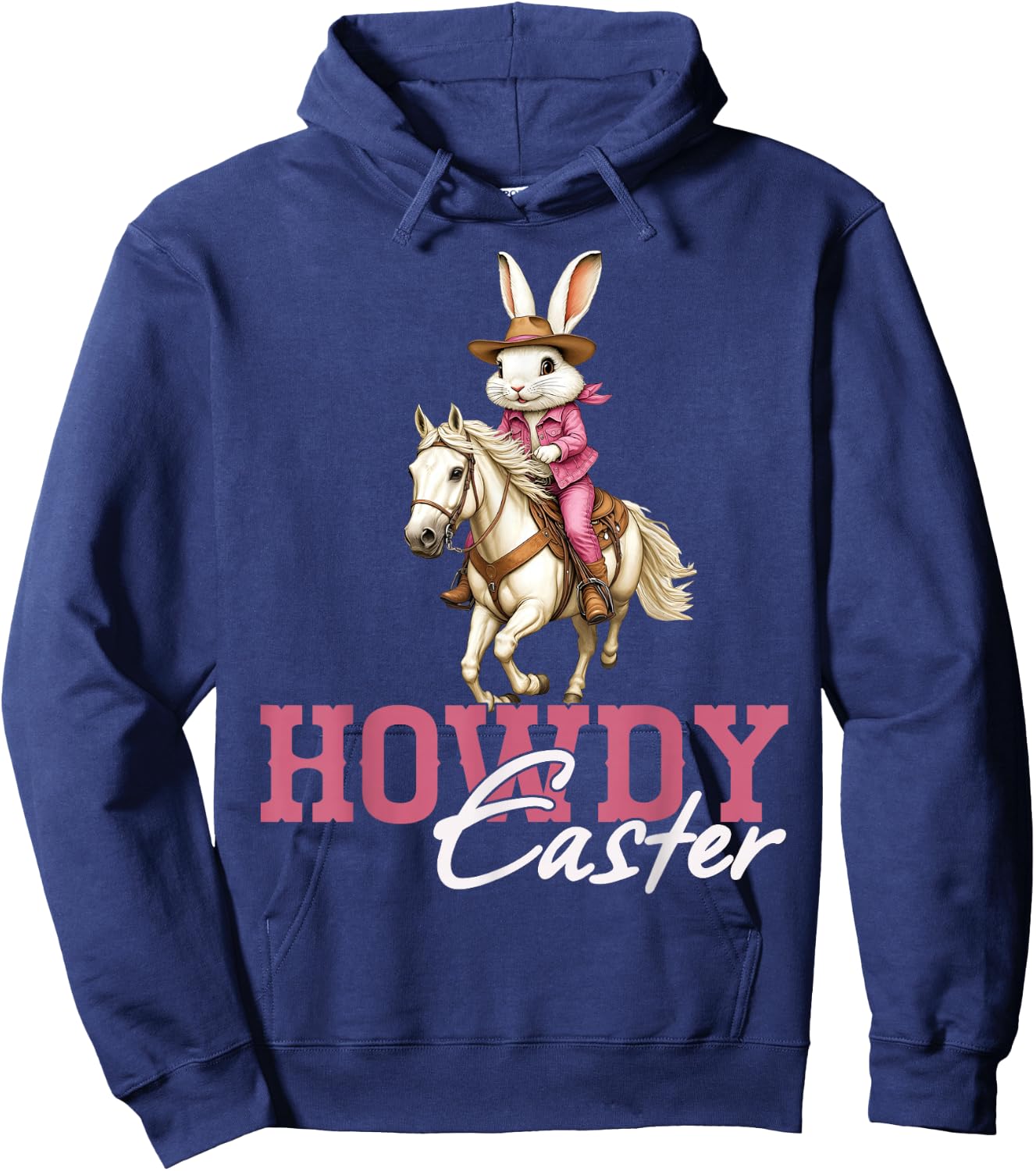 Western Howdy Easter Day Bunny Rabbit Cowboy Rodeo Men Women Hoodie - Hoodie | Navy