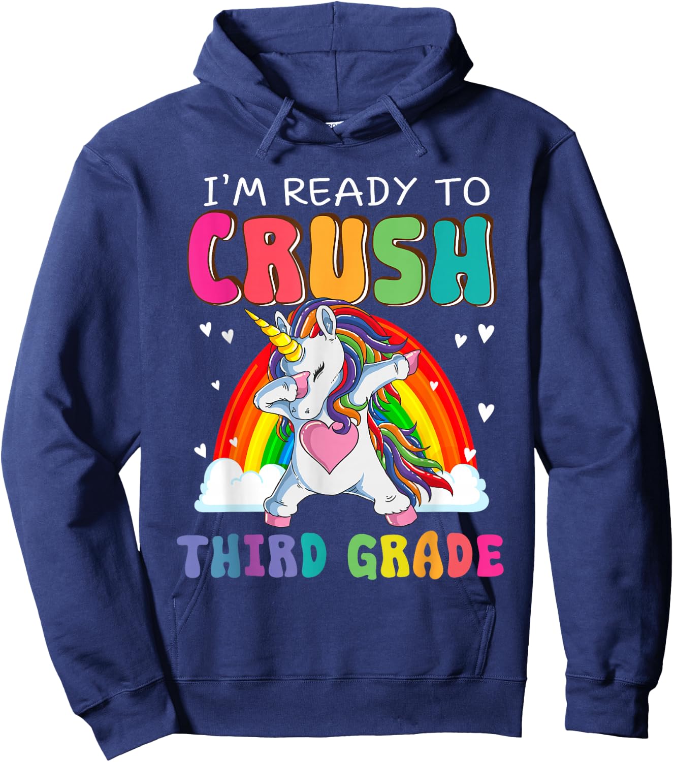 Crush Third Grade Dabbing Unicorn First Day Of School Girls Hoodie - Hoodie | Navy