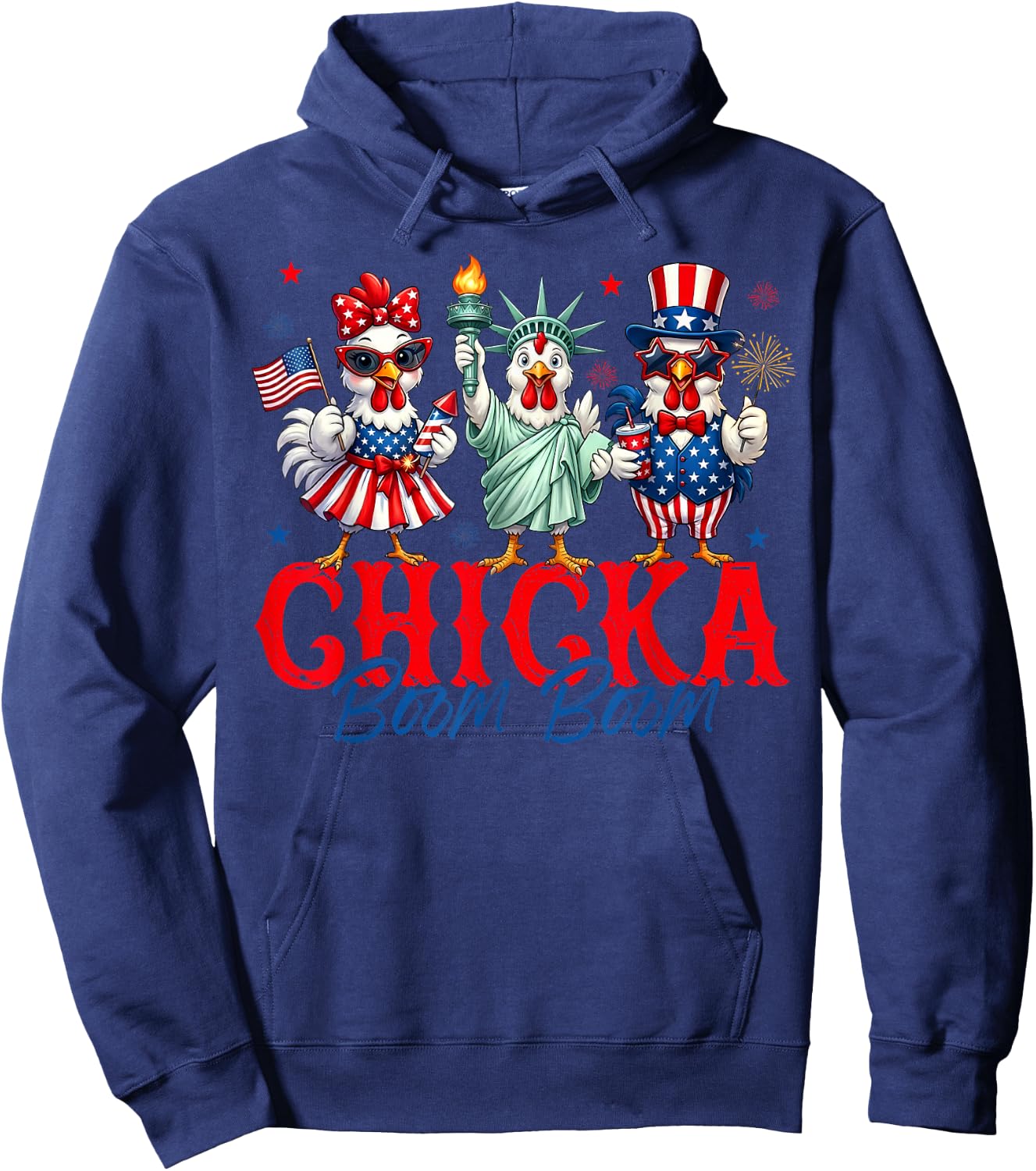 Chicka Boom Boom Funny Chicken Patriotic 4th of July Hoodie - Hoodie | Navy