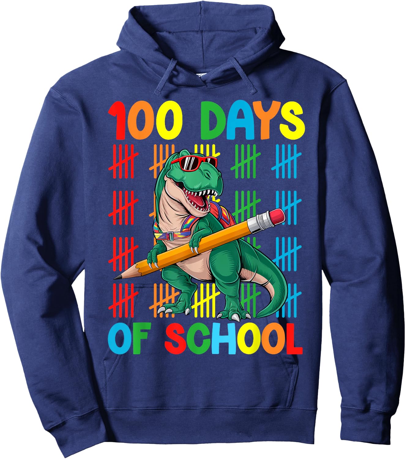 100 Days Of School T-Rex Happy 100th Day Kids Boys Hoodie - Hoodie | Navy