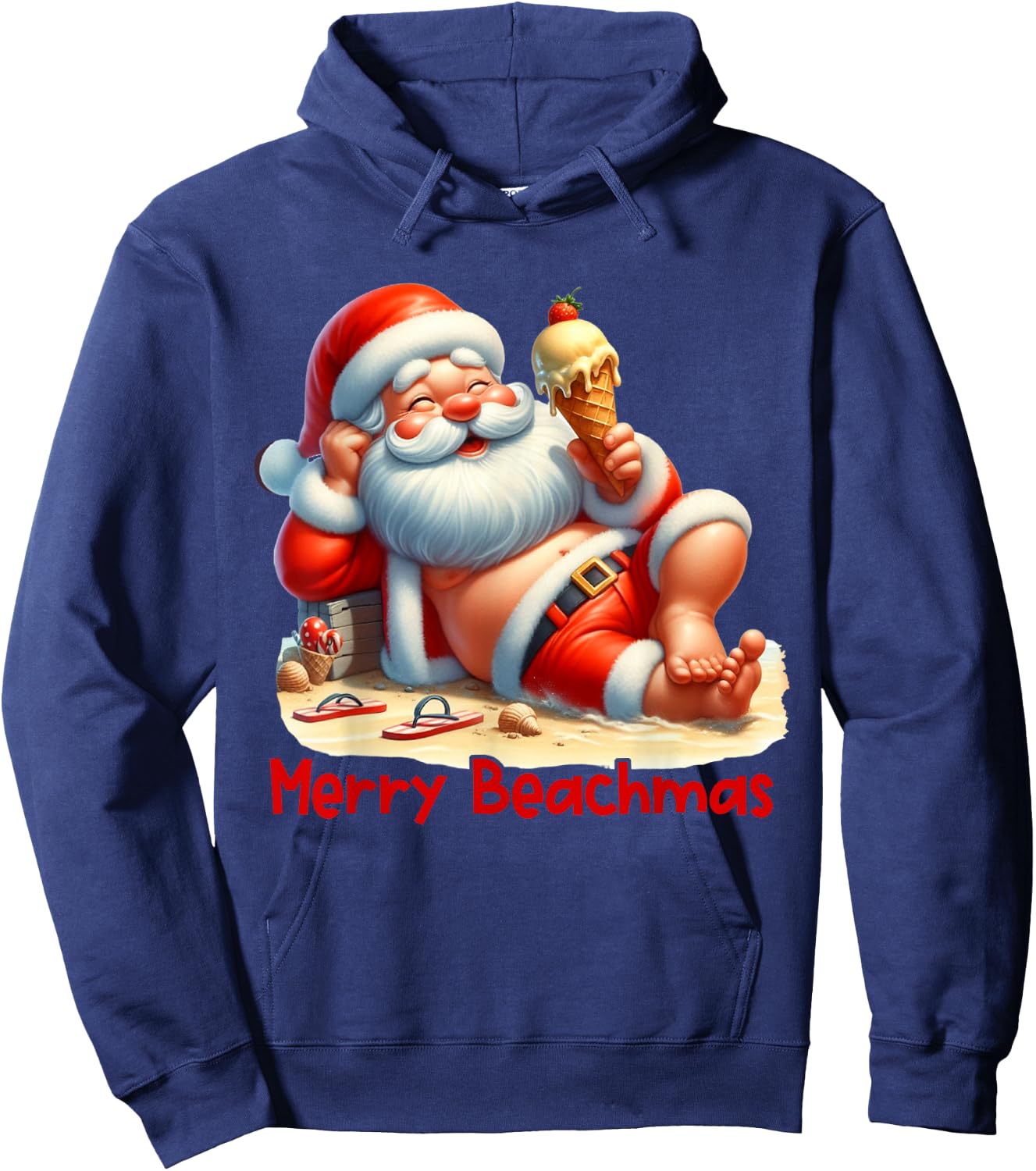 Merry Beachmas Santa Claus Ice Cream Christmas In July Hoodie - Hoodie | Navy