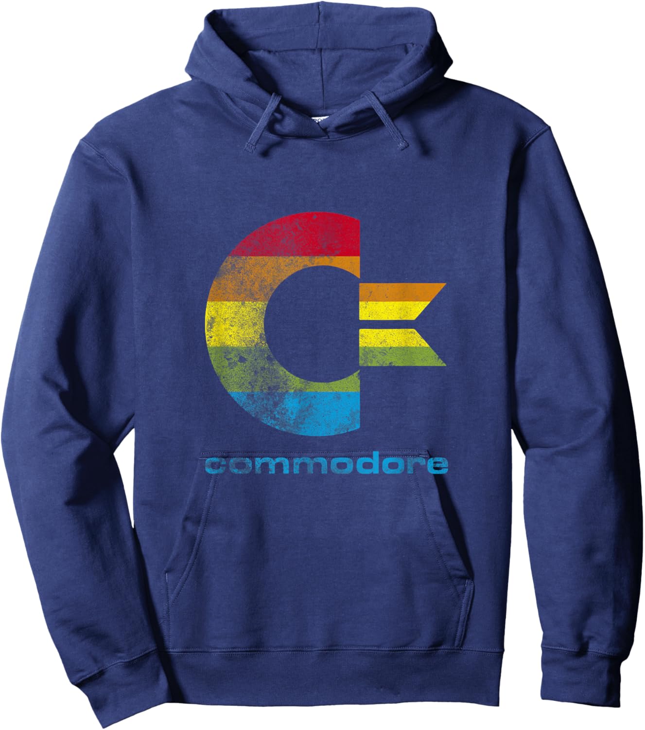 COMMODORE - C64 - Capital Letter Rainbow Colour Stripes Effect Hoodie - Hoodie | Navy