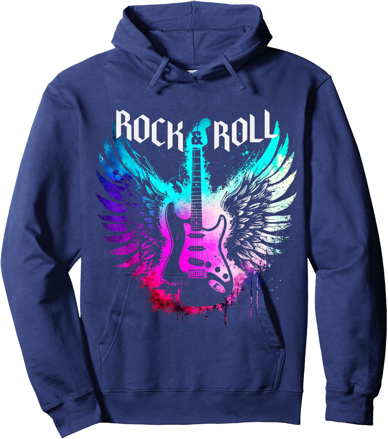 Cool Rock'n Roll Guitar Wings Music, Rock Band Concert Hoodie - Hoodie | Navy