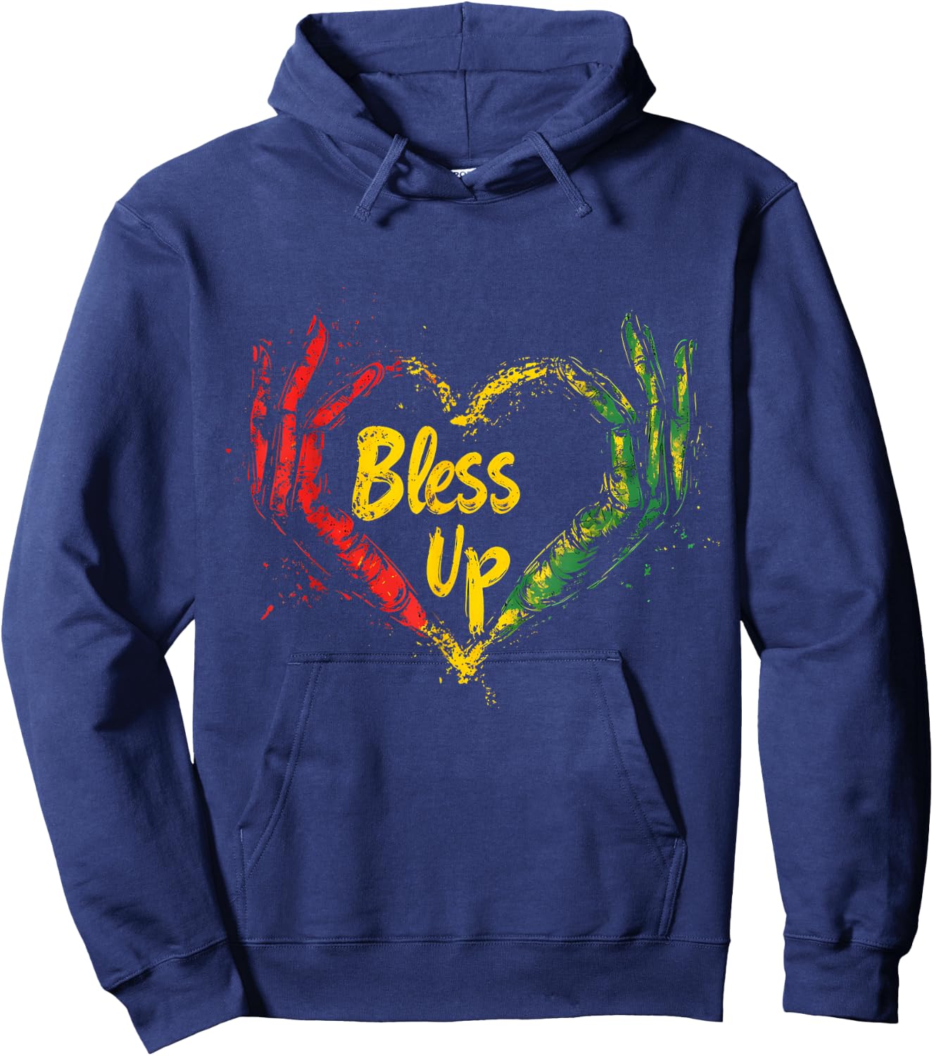 Rasta Reggae Music Jah Bless Up Hand Heart Rastafari Hoodie - Hoodie | Navy
