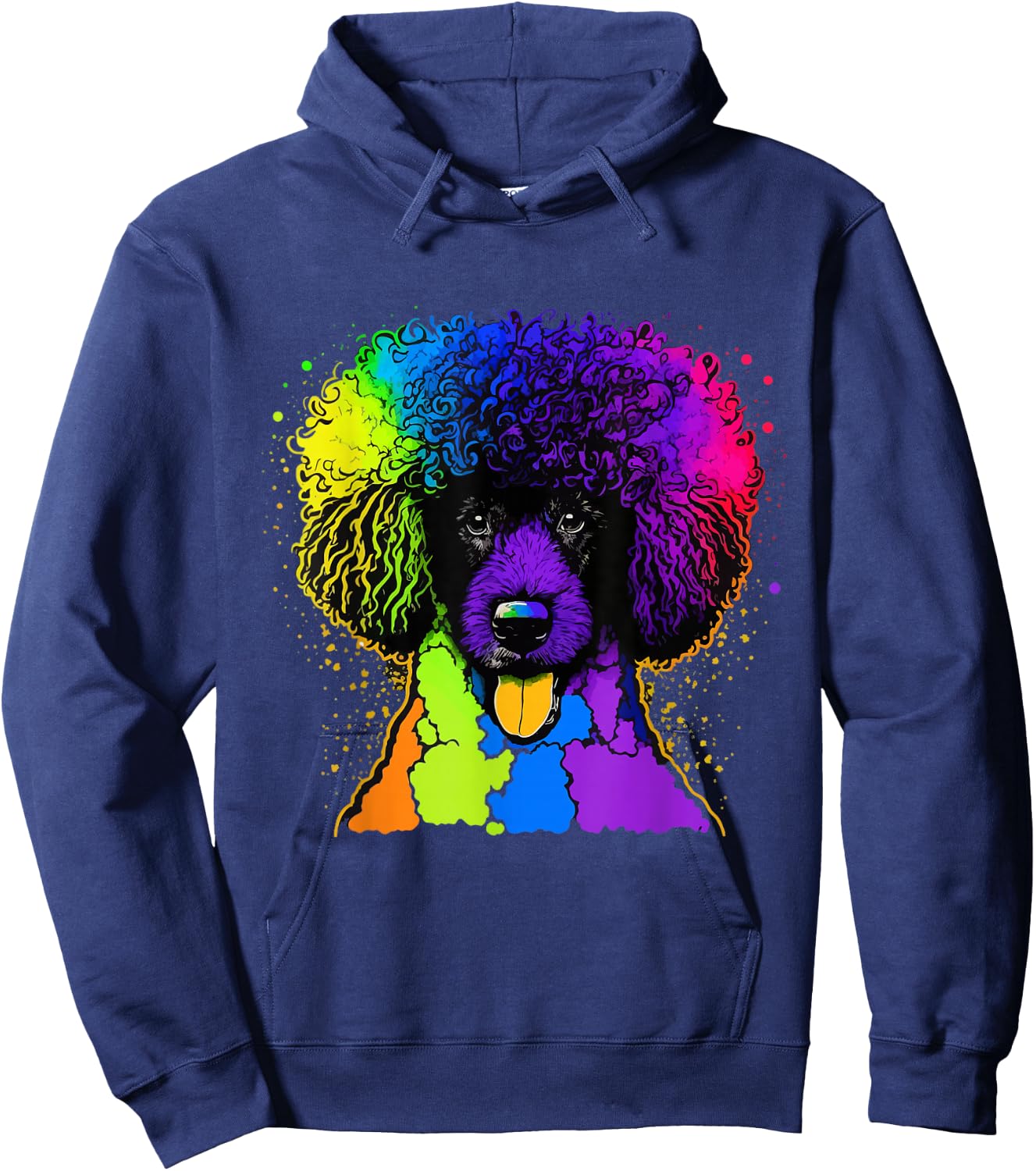 Poodle Dog Afro Colorful Watercolor Pop Art Tie Dye Hoodie - Hoodie | Navy