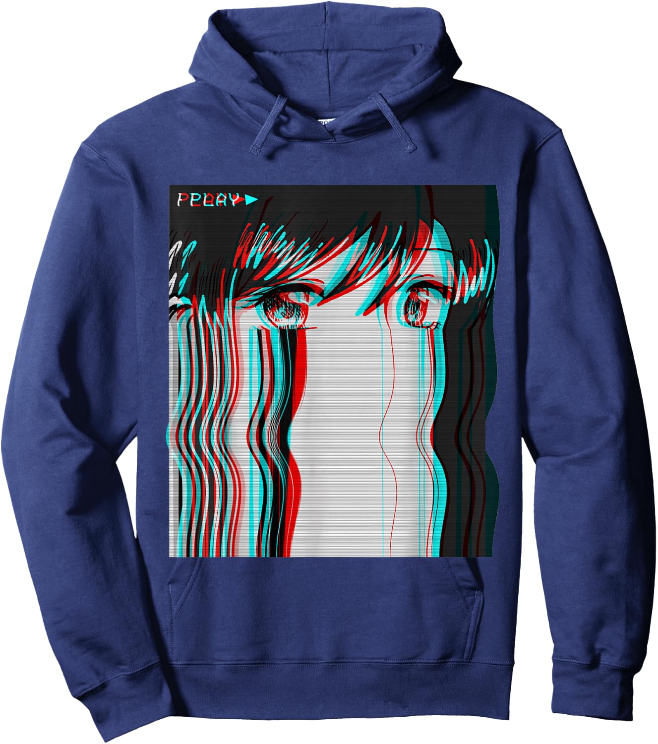 Vaporwave Aesthetic Sad Anime Girl Retro Eboy Egirl Harajuku Hoodie - Hoodie | Navy