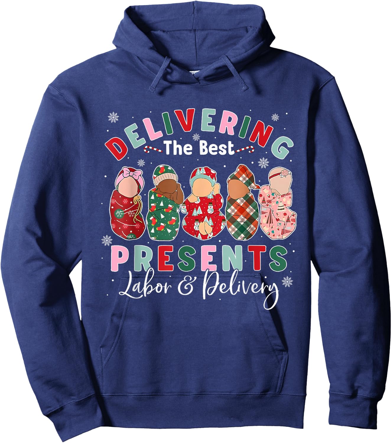 Labor and Delivery L&D Nurse Costume Adult Nurses Black Small Short Sleeve Classic Fit Humorous Modern Cartoon Christmas Hoodie - Hoodie | Navy