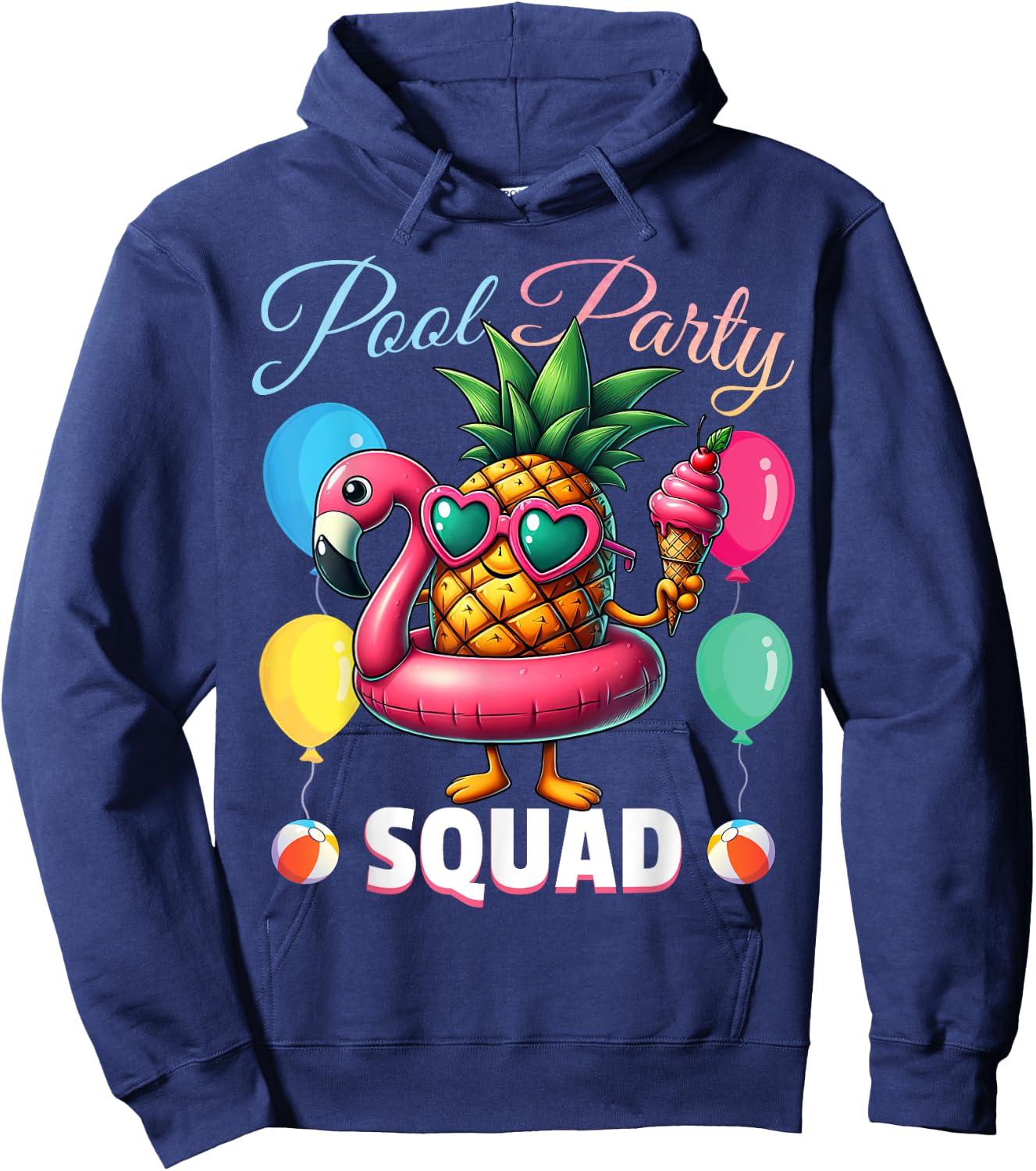 Pool Party Squad Funny Pineapple Summer Vacation Hoodie - Hoodie | Navy