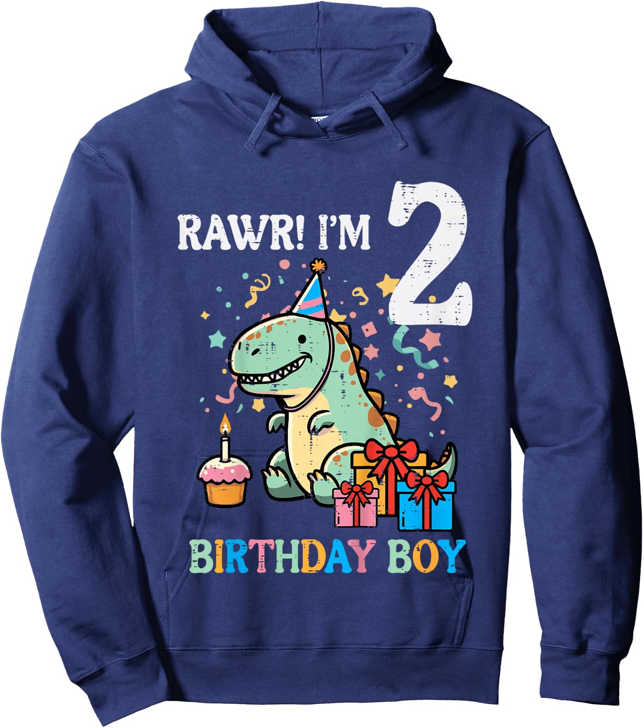 Kids Rawr Im 2 Dinosaur Birthday Boy Cute 2nd Bday Trex Boys Kids Hoodie - Hoodie | Navy