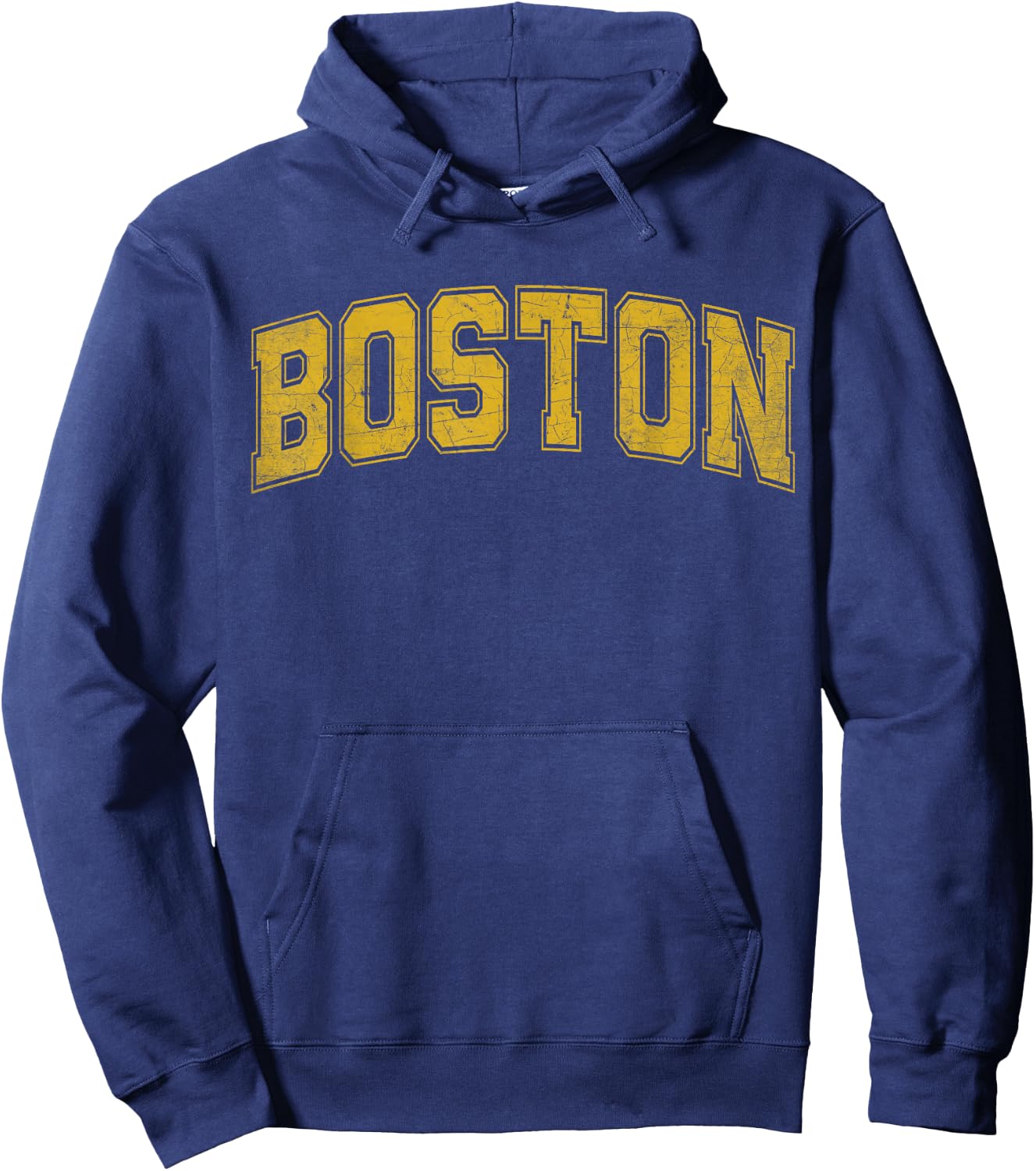 Boston MA Vintage Sports Yellow Retro Text Hoodie - Hoodie | Navy