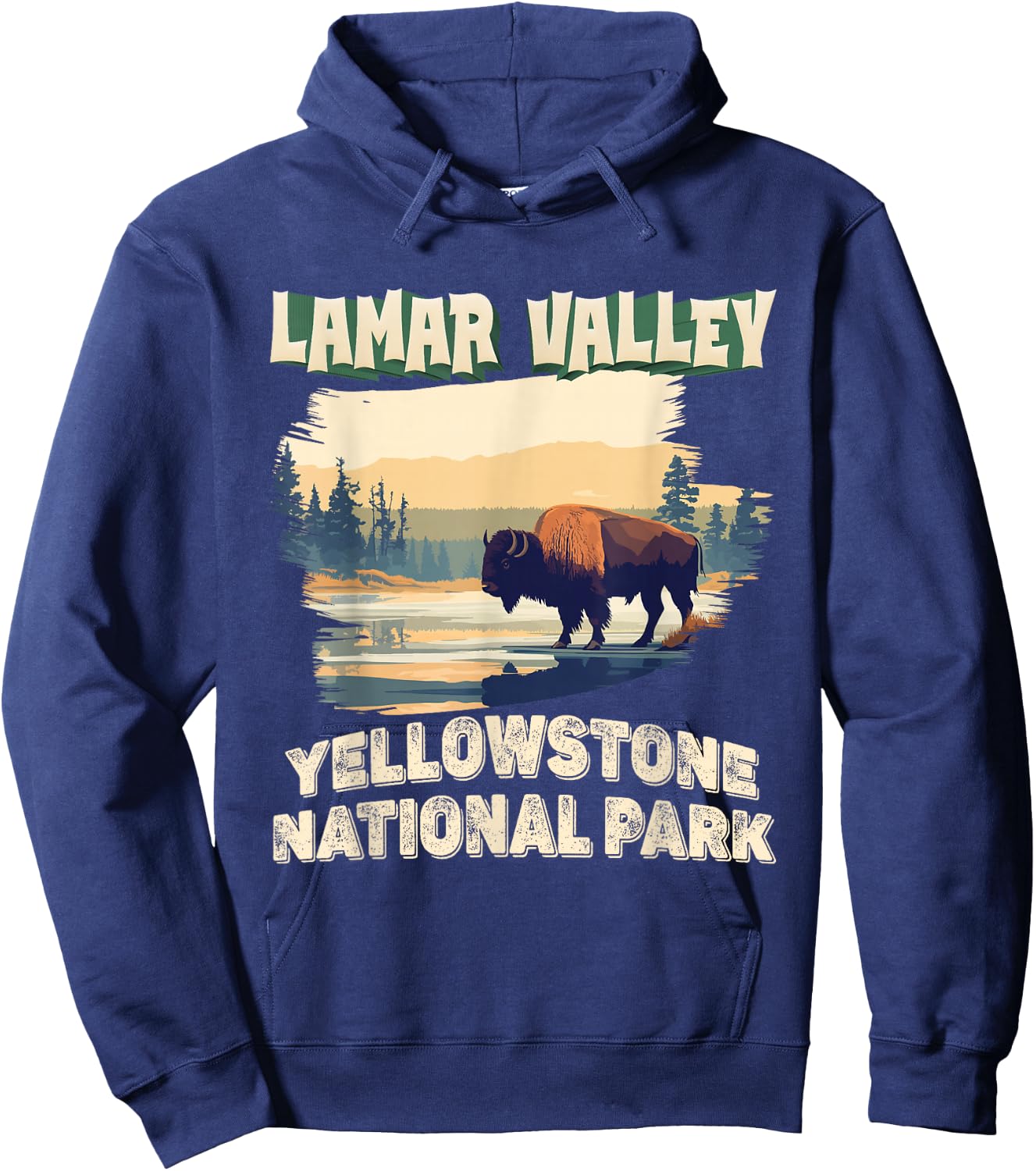 Lamar Valley Yellowstone National Park Bison Hiking Outdoor Hoodie - Hoodie | Navy