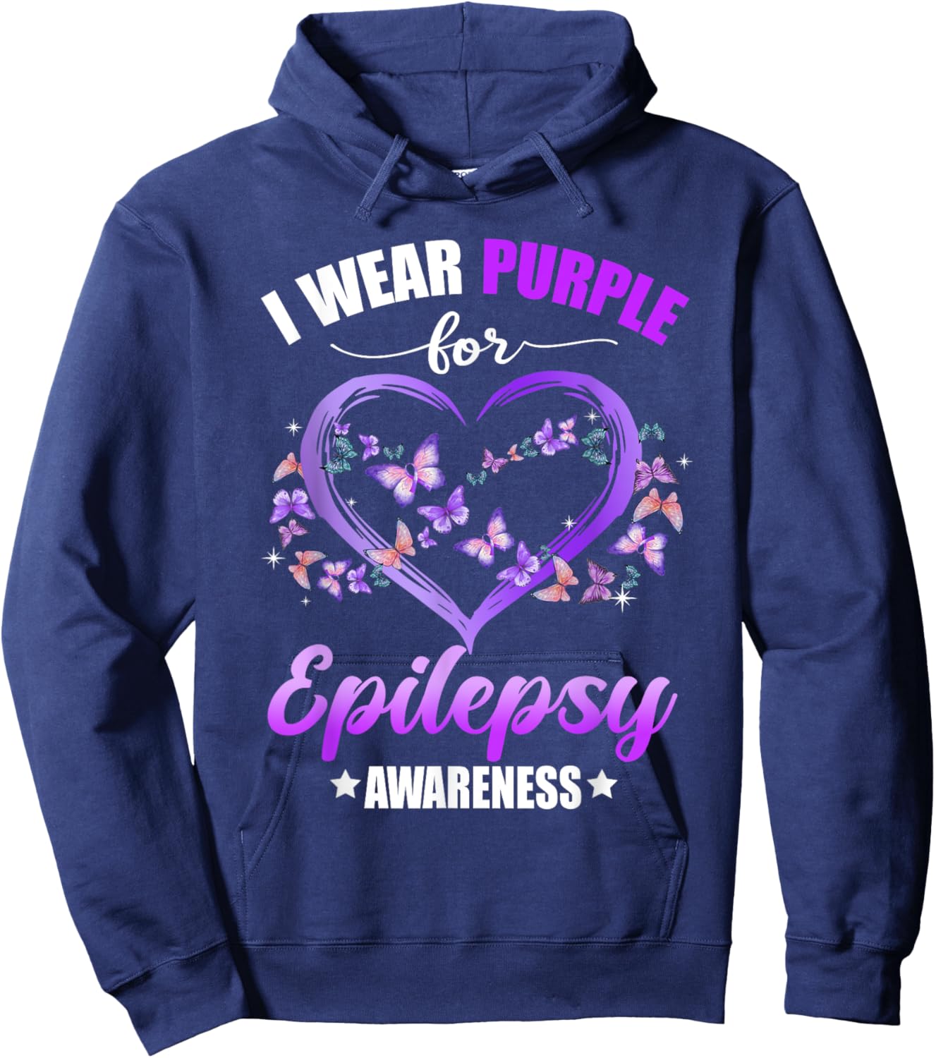 Heart Butterfly I Wear Purple For Epilepsy Awareness Hoodie - Hoodie | Navy