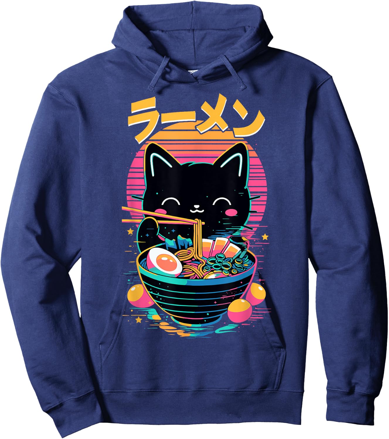 Anime Cat Eating Ramen Japanese Ramen Cat Japan Hoodie - Hoodie | Navy