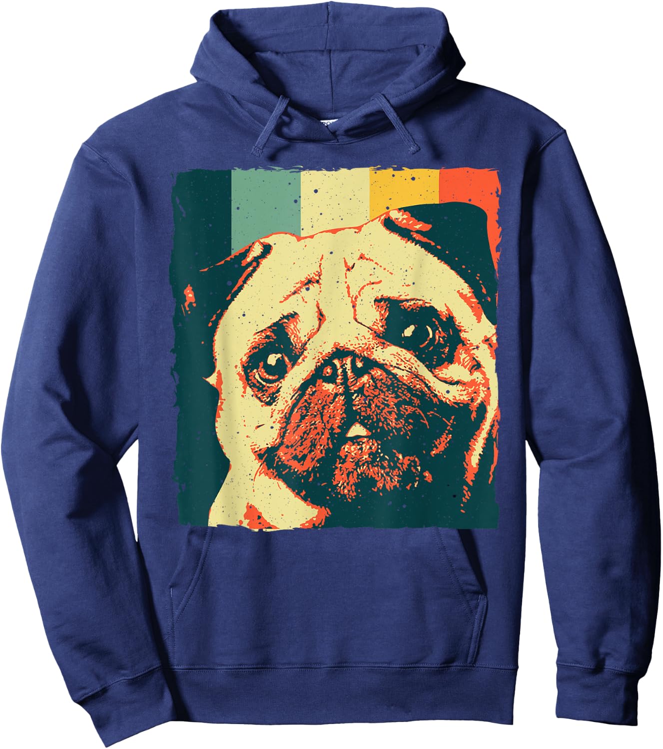 Cool Pug Women Black Pug Dog Lovers Vintage 80s 90s Hoodie - Hoodie | Navy