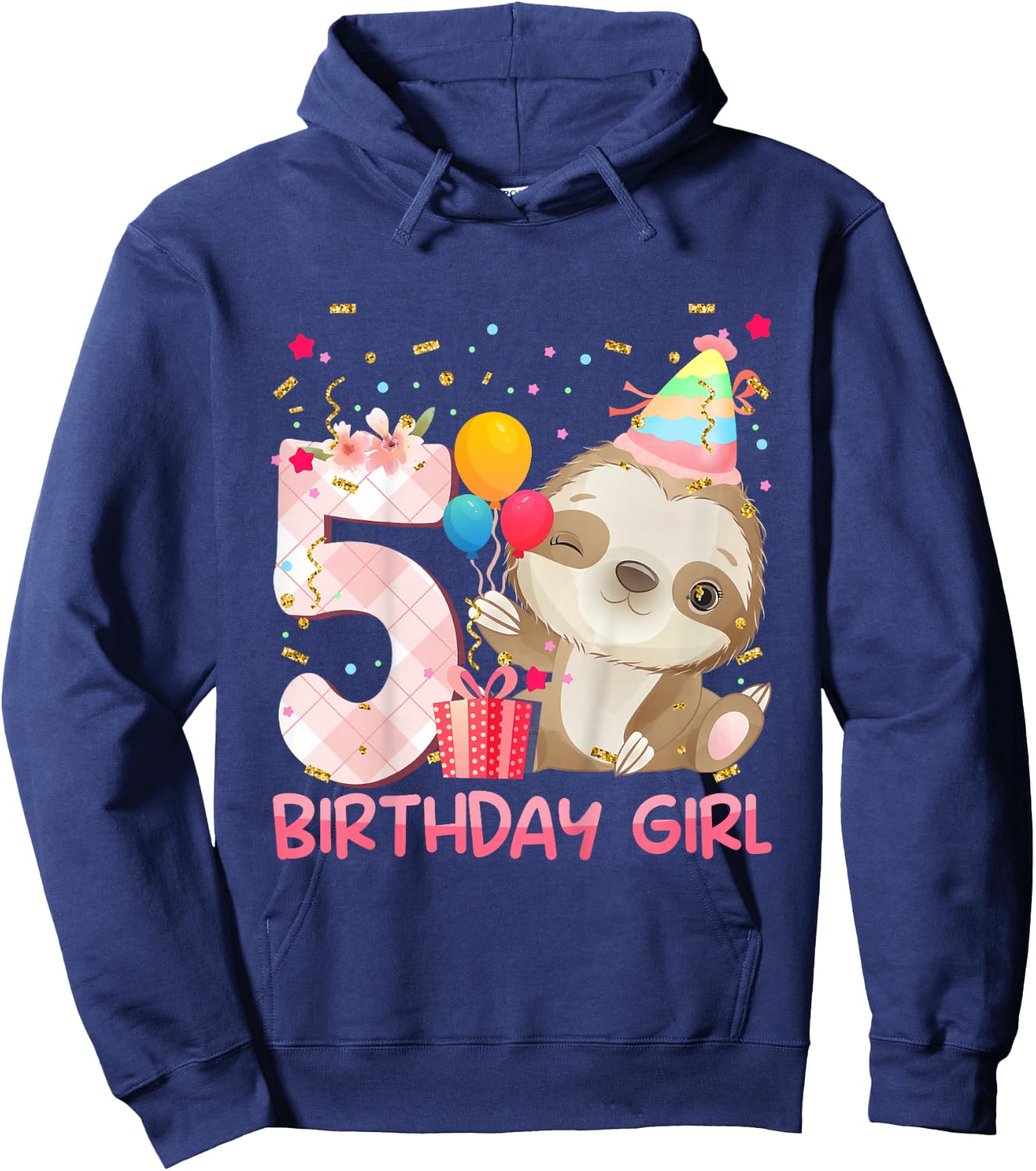 5 Year Old Sloth Girl Party Cute Sloth Lover 5th Birthday Hoodie - Hoodie | Navy