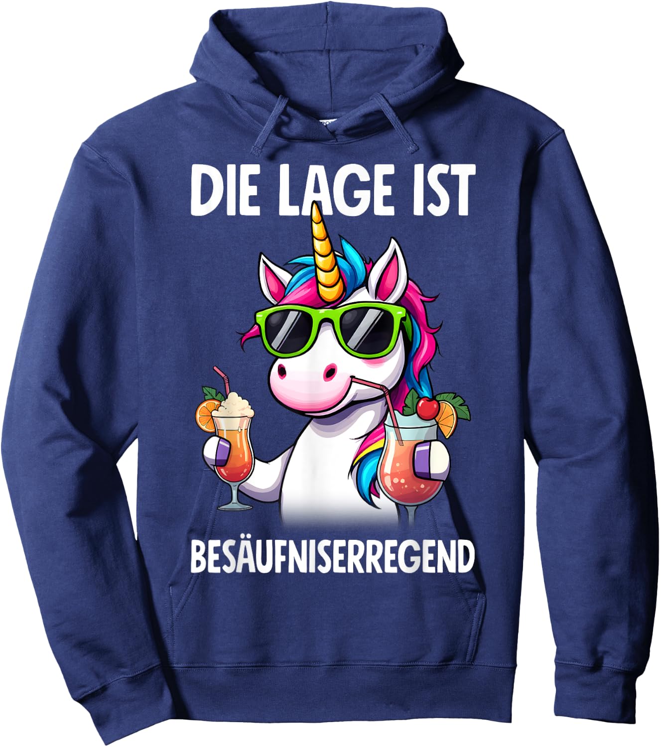 with German Text "Die Lage Ist Besäufniserregend Unicorn" Party, black Hoodie - Hoodie | Navy