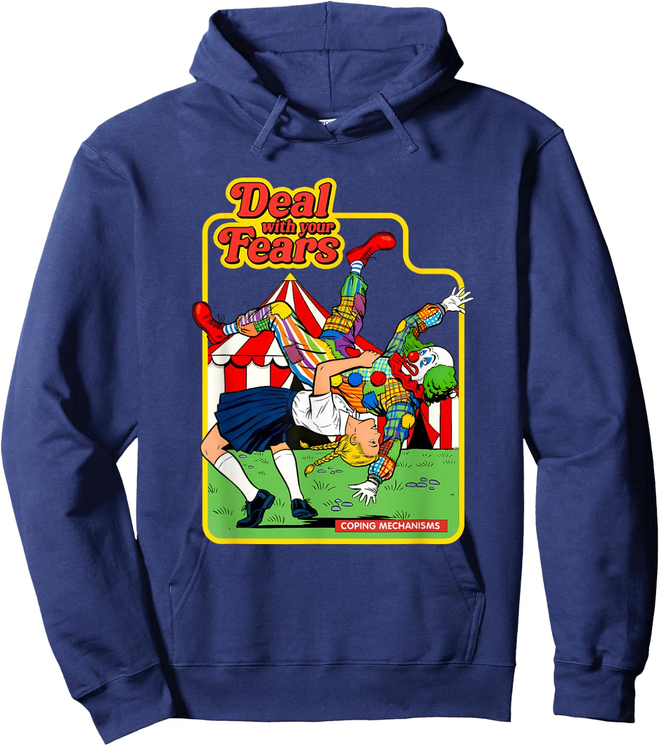 Deal with Your Fears Retro Evil Clown Funny Humor Parody Hoodie - Hoodie | Navy