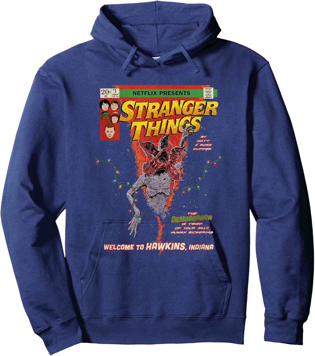 Stranger Things Retro Distressed Demogorgon Comic Book Hoodie - Hoodie | Navy