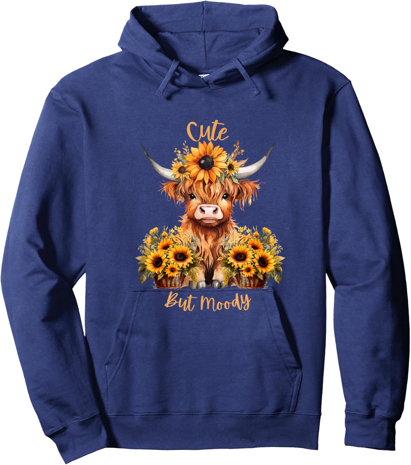 Cute Cow-Moody Cow Lovers Farm cowgirl baby cow an sunflower Hoodie - Hoodie | Navy