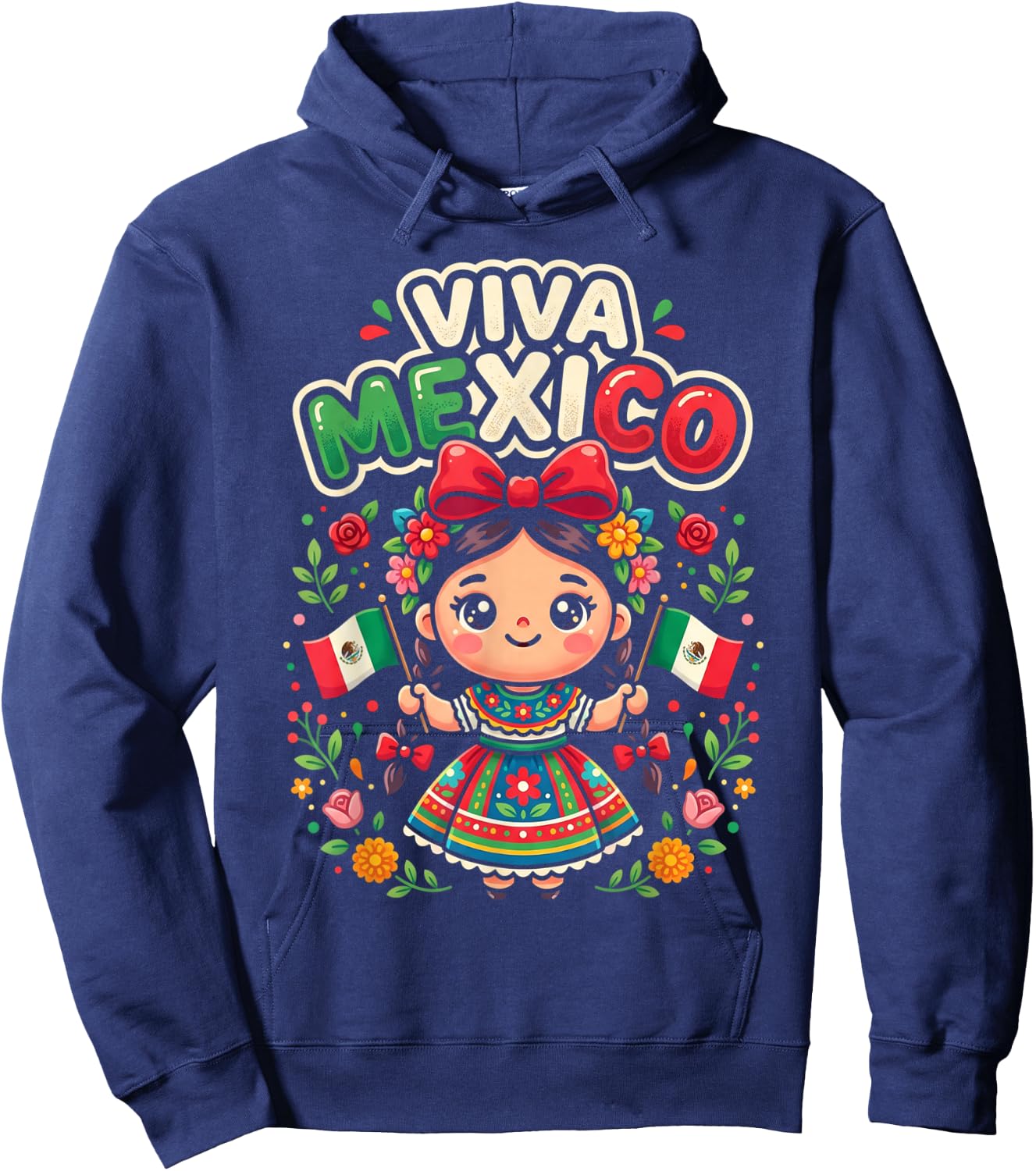 Viva Mexico Mexican Girl Flag Independence Day Girls Kids Hoodie - Hoodie | Navy