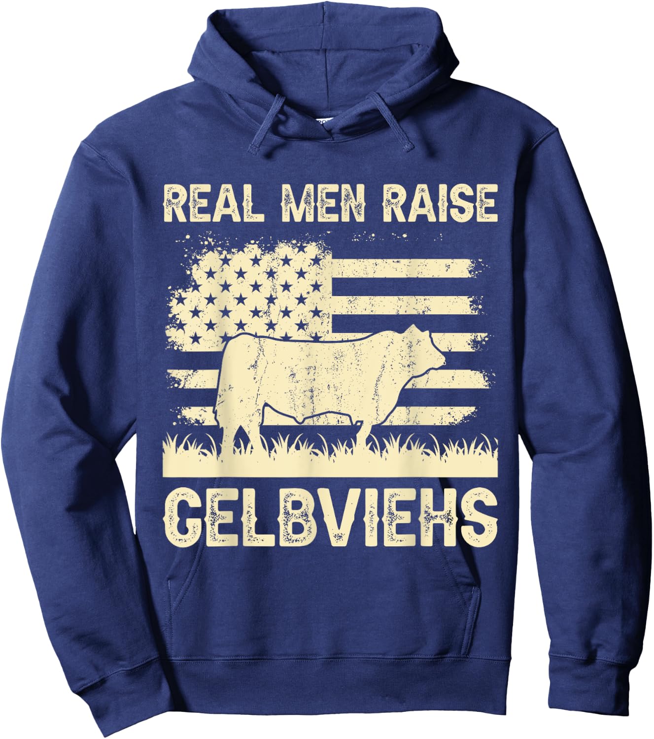 Real Men Raise Cow - Cattle Farmer Breeder Gelbvieh Hoodie - Hoodie | Navy