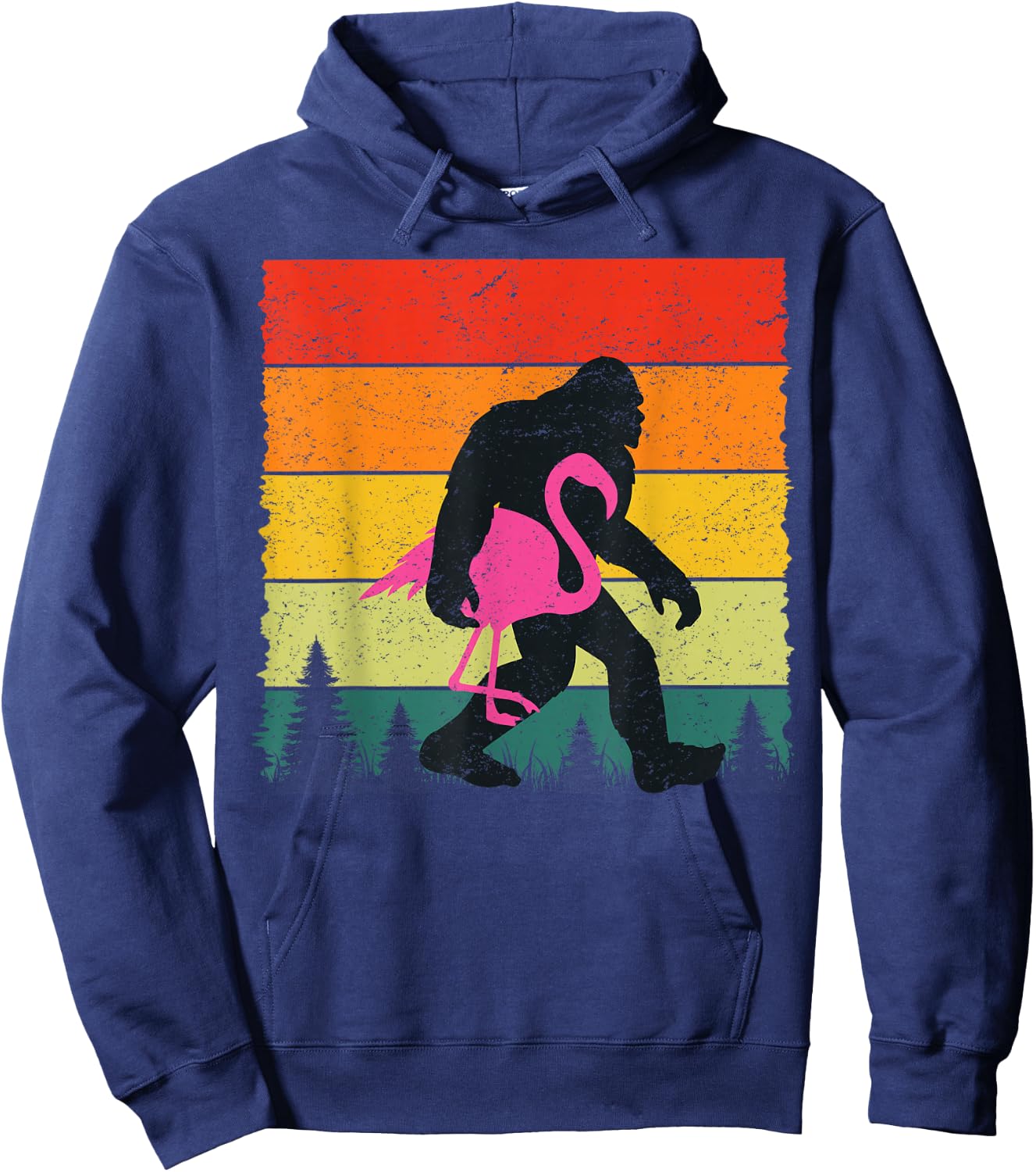 Bigfoot Sasquatch Pink Flamingo Aloha Beach Hawaiian Party Hoodie - Hoodie | Navy