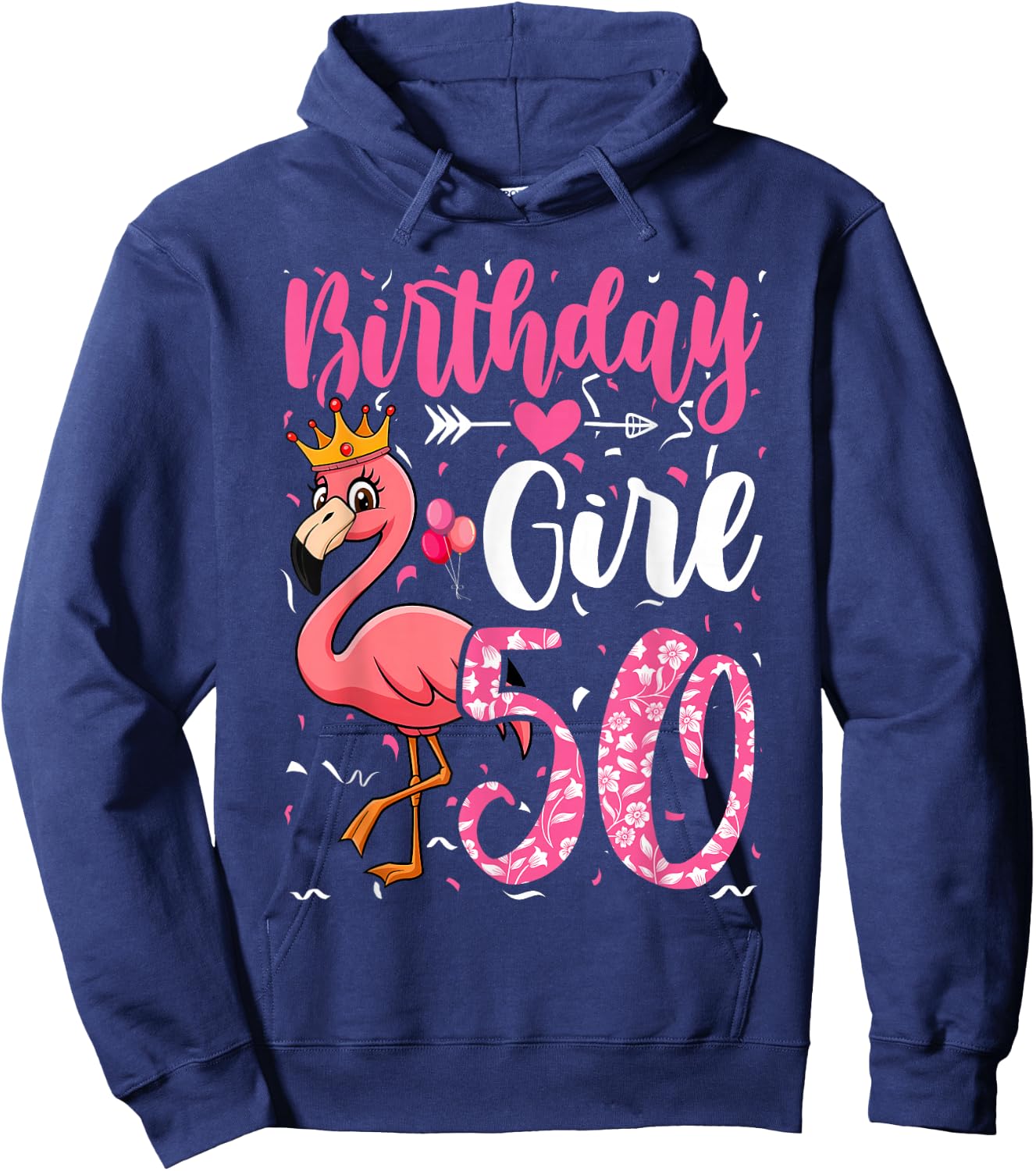 50th Birthday Flamingo Fan 50 Year Old Women 50th Bday Hoodie - Hoodie | Navy