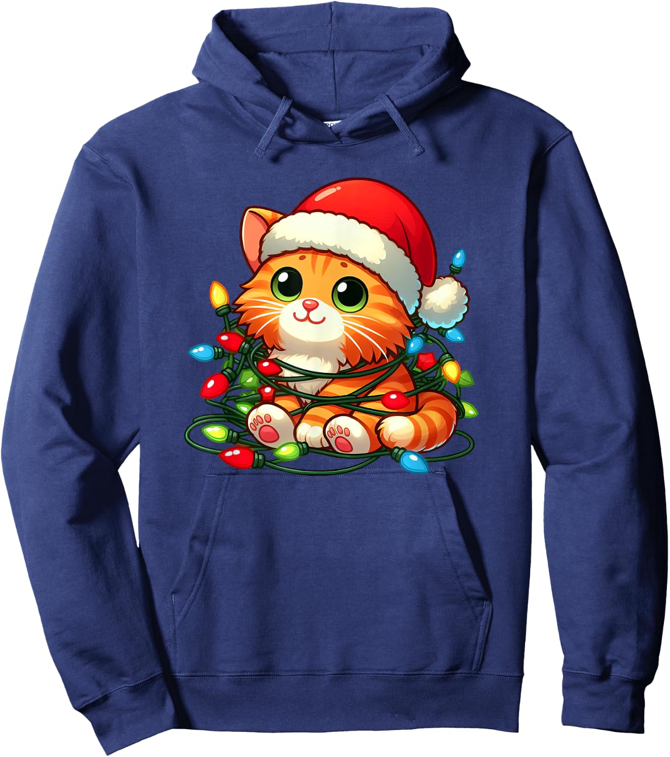 Orange Tabby Cat Christmas Lights Pet Funny Xmas Women Kids Hoodie - Hoodie | Navy