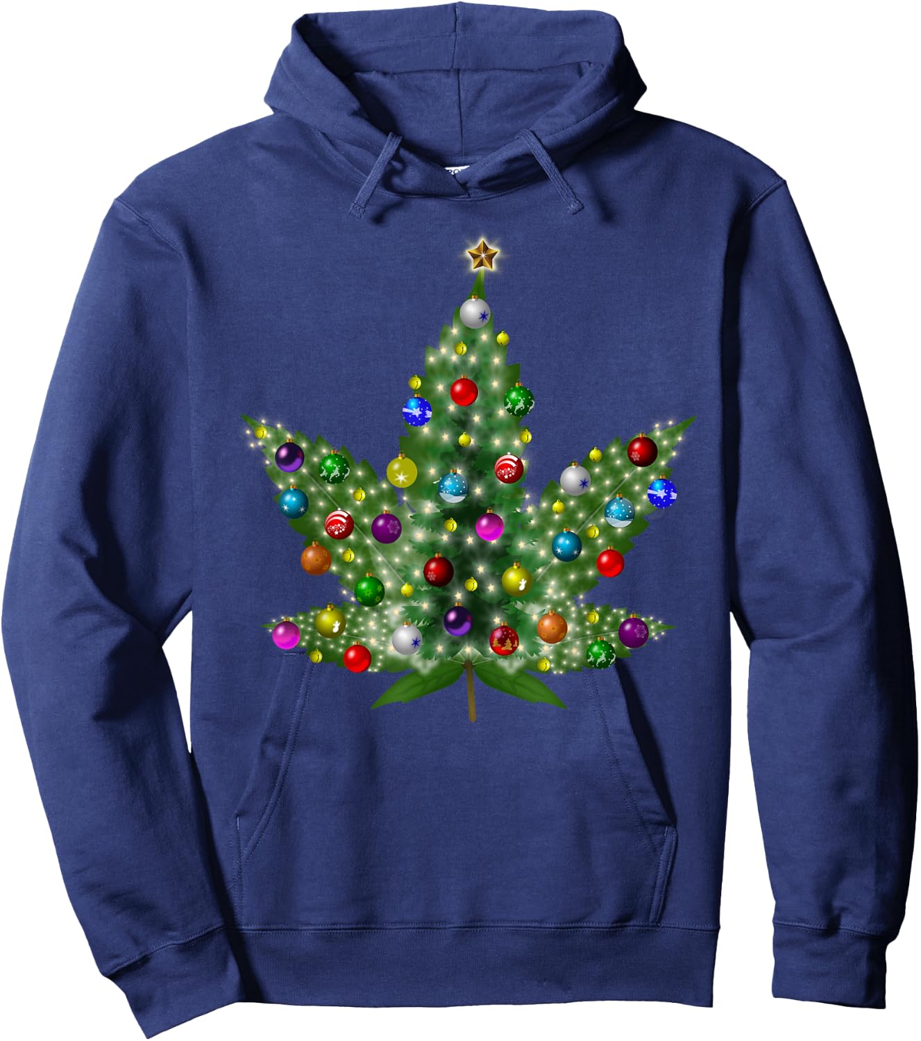 Weed Leaf Christmas Tree Pot Marijuana THC Vape Reefer Hippy Hoodie - Hoodie | Navy