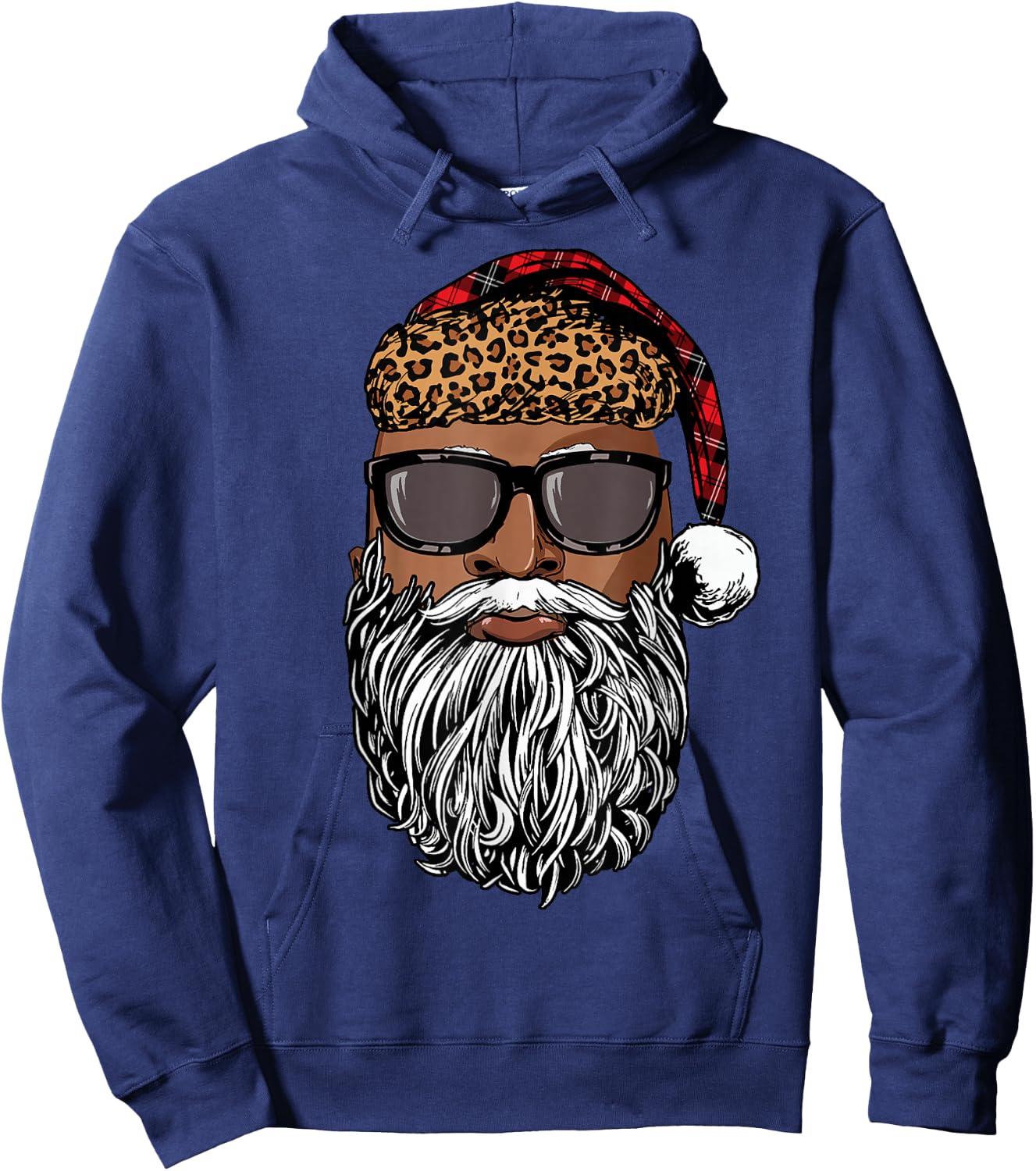 Santa Claus Face Black Leopard African American Christmas Hoodie - Hoodie | Navy