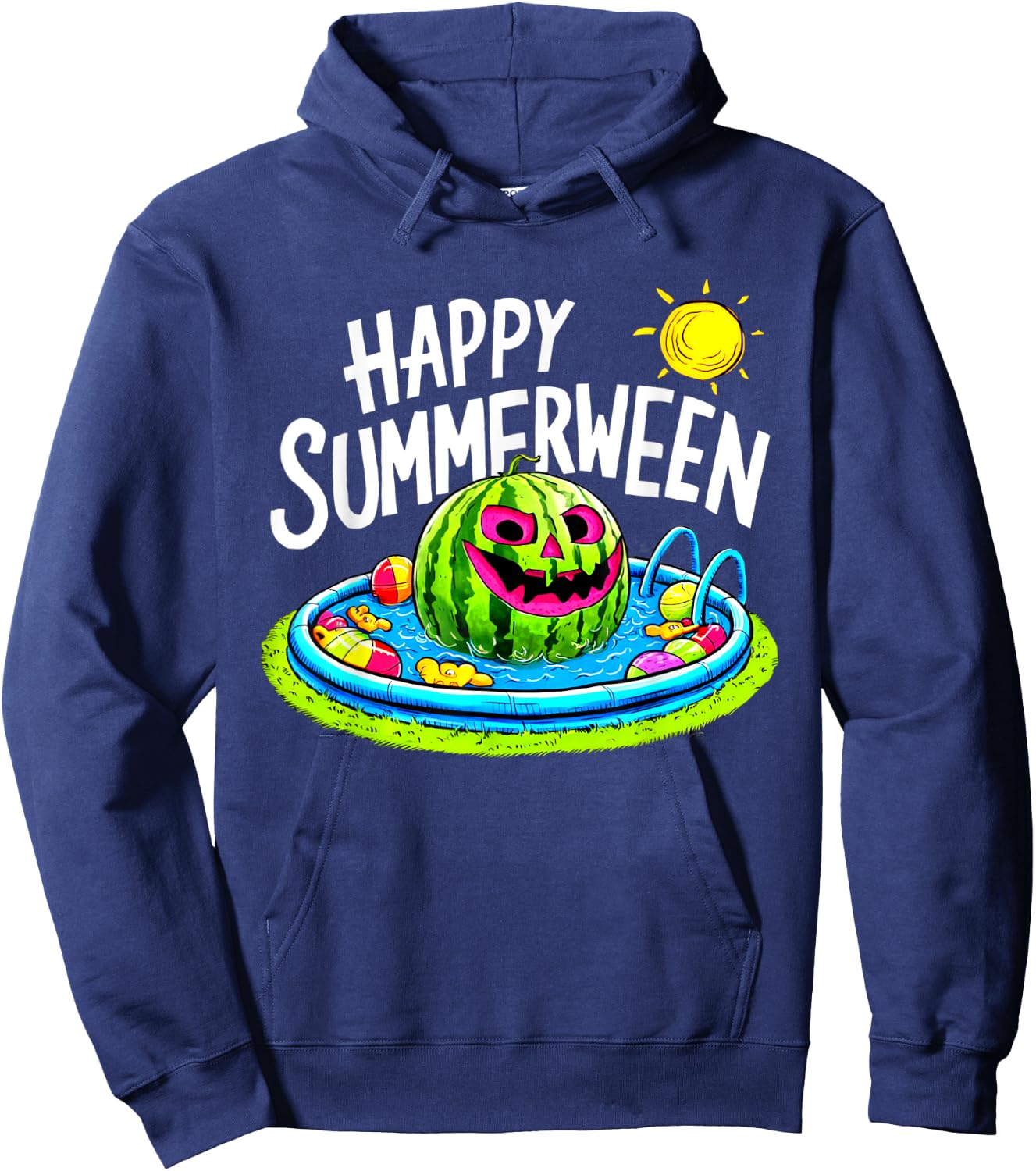 Happy Summerween Summer Watermelon Jack-o-lantern Halloween Hoodie - Hoodie | Navy