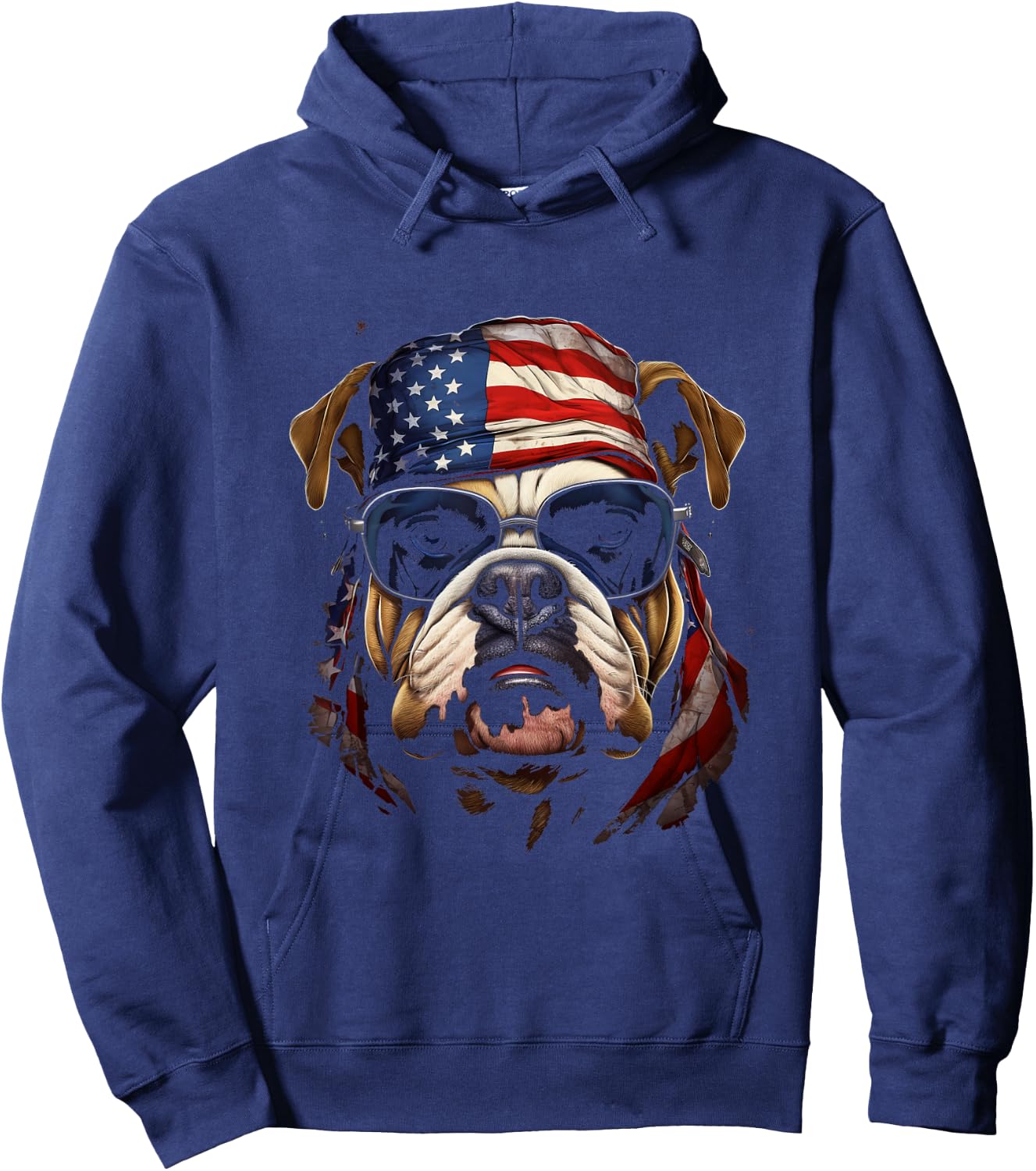 Bulldog Wearing American Flag Bandana Patriotic Paws Hoodie - Hoodie | Navy