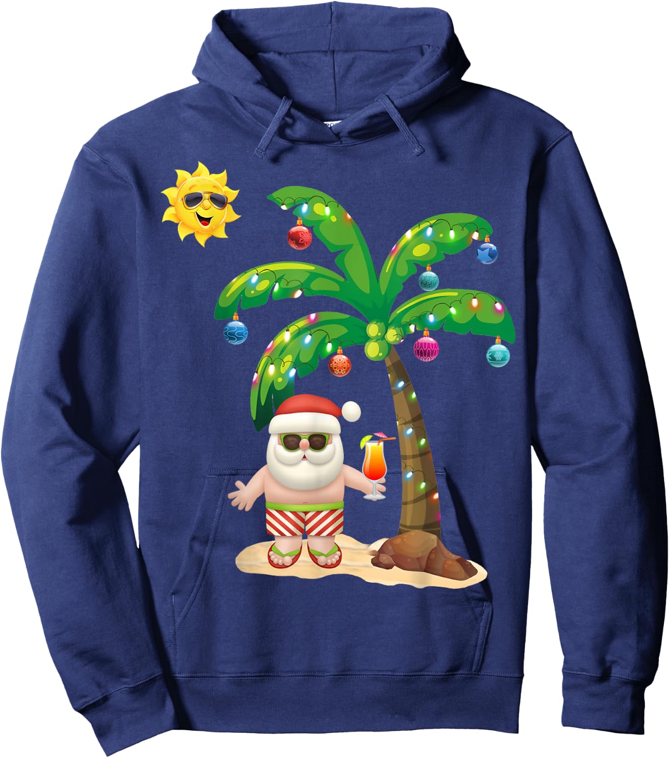 July Christmas Palm Tree Mid Year Santa Claus Beach Hoodie - Hoodie | Navy