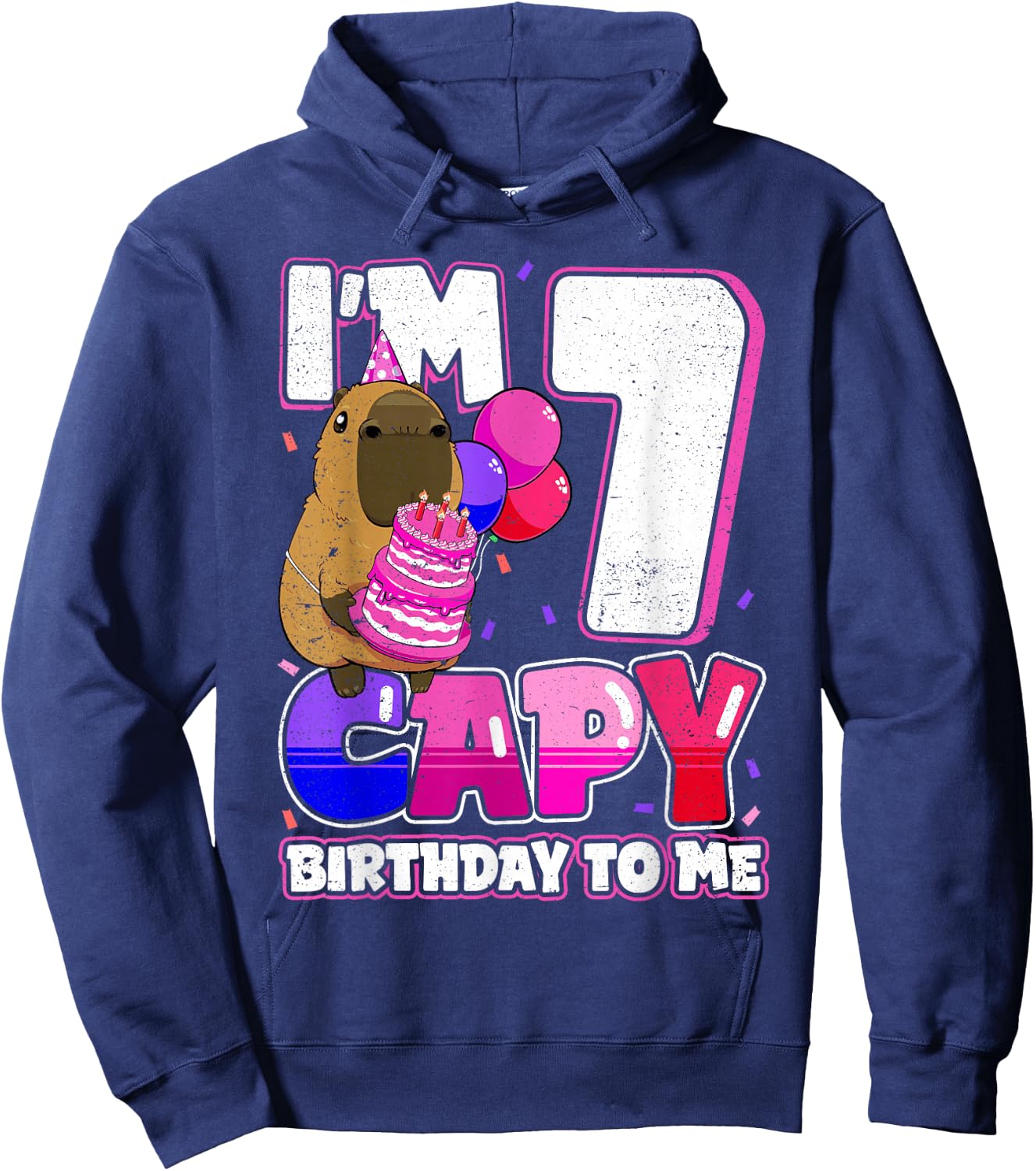 7 Years Capy Birthday to me Girls 7th Birthday Capybara Hoodie - Hoodie | Navy