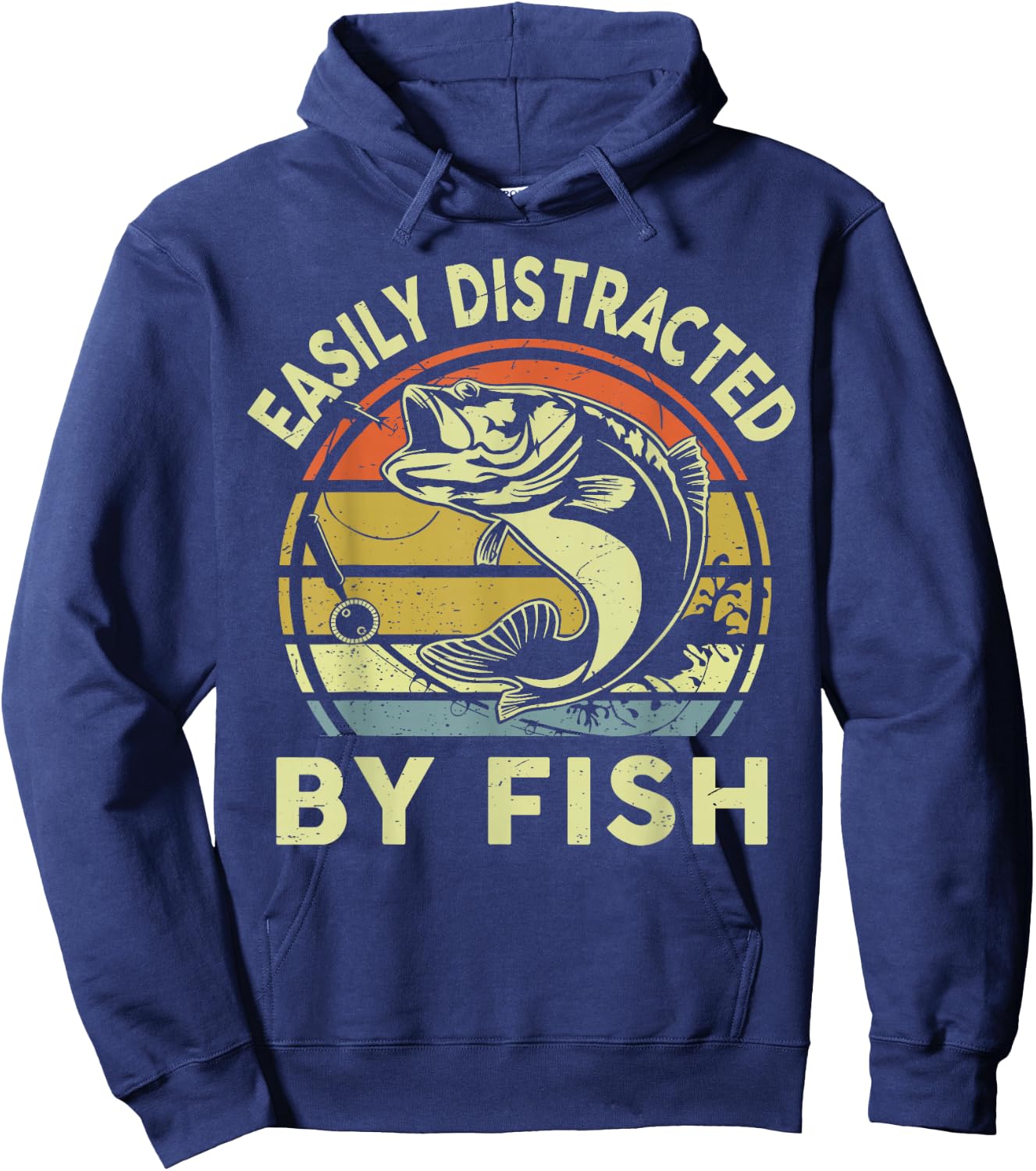 Easily Distracted by Fish Funny Youth Boy Bass Fishing Humor Hoodie - Hoodie | Navy