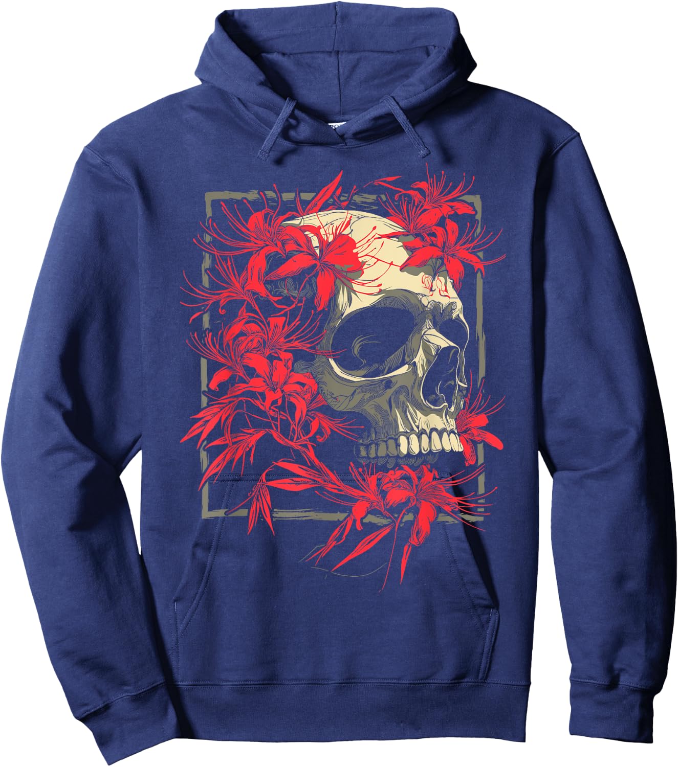 Red Spider Lily Flower Skull Skeleton Japanese Anime Otaku Hoodie - Hoodie | Navy