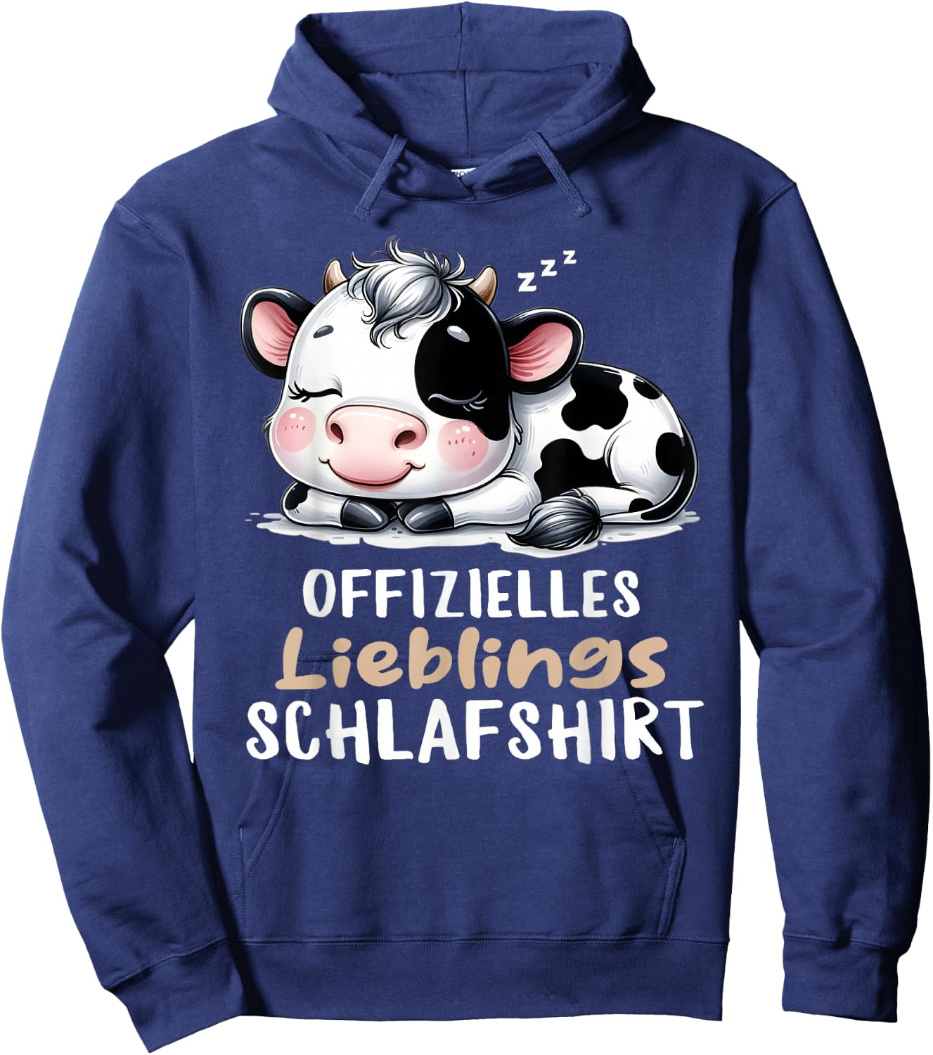 Cow Sleep Shirt Pyjamas Ladies Girls Tired Cow , black Hoodie - Hoodie | Navy